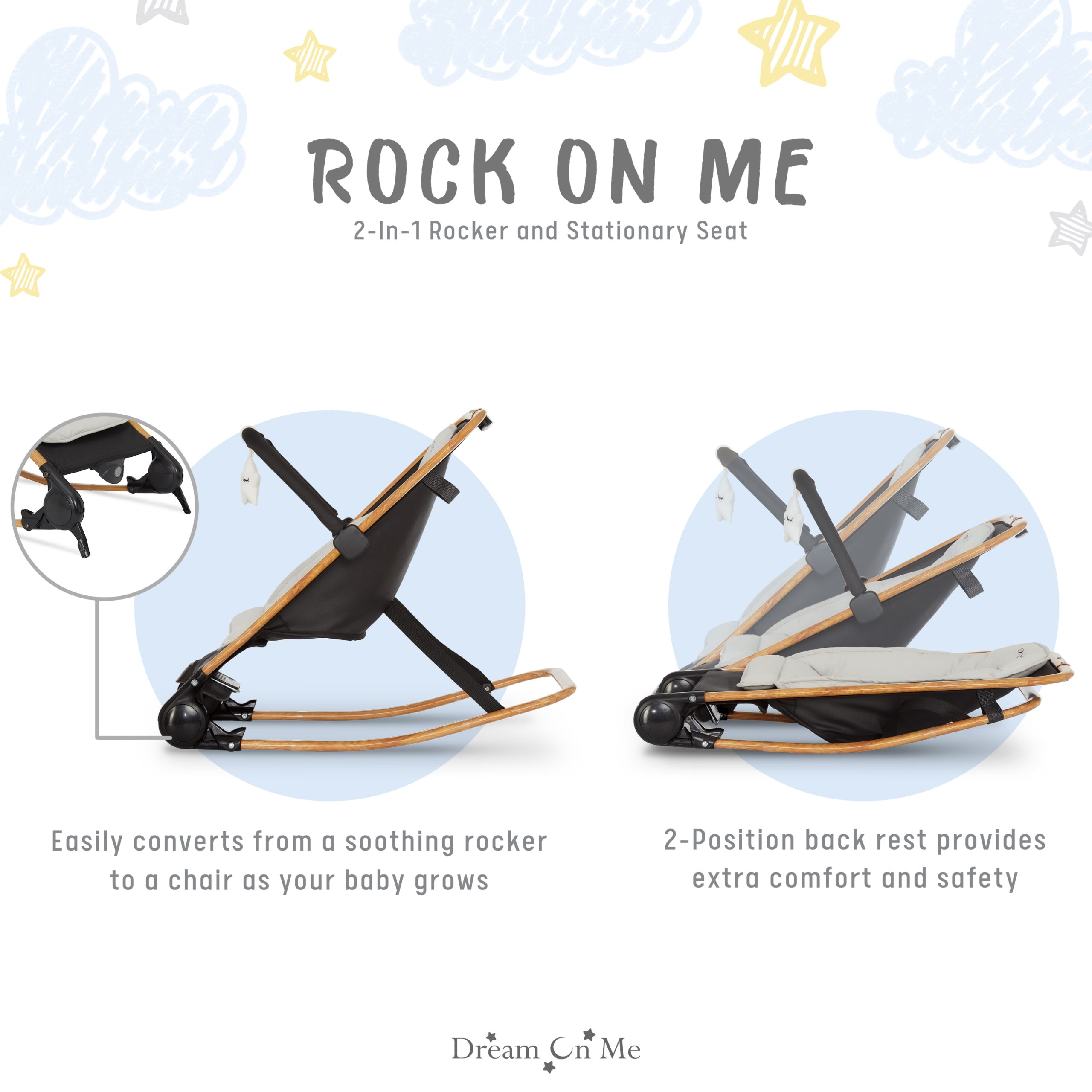 Dream On Me Rock With Me 2-in-1 Baby Rocker and Stationary Seat - Convertible Infant Chair for Nursery, Living Room & Travel | Gentle Soothing Motion for Newborns & Toddlers