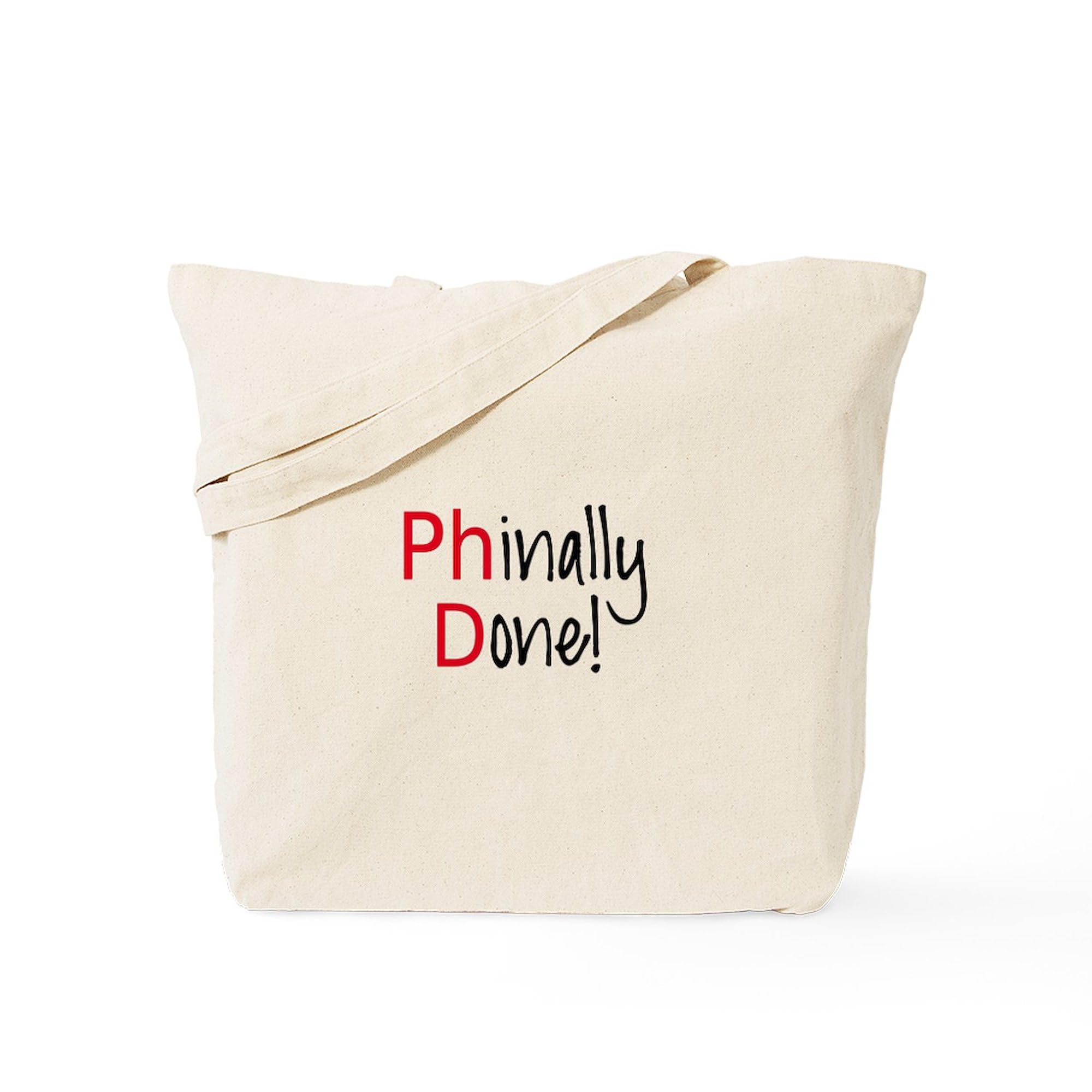 Phinally Done PhD Graduate Tote Bag - Natural Canvas Reusable Shopping Bag for School, Work & Groceries