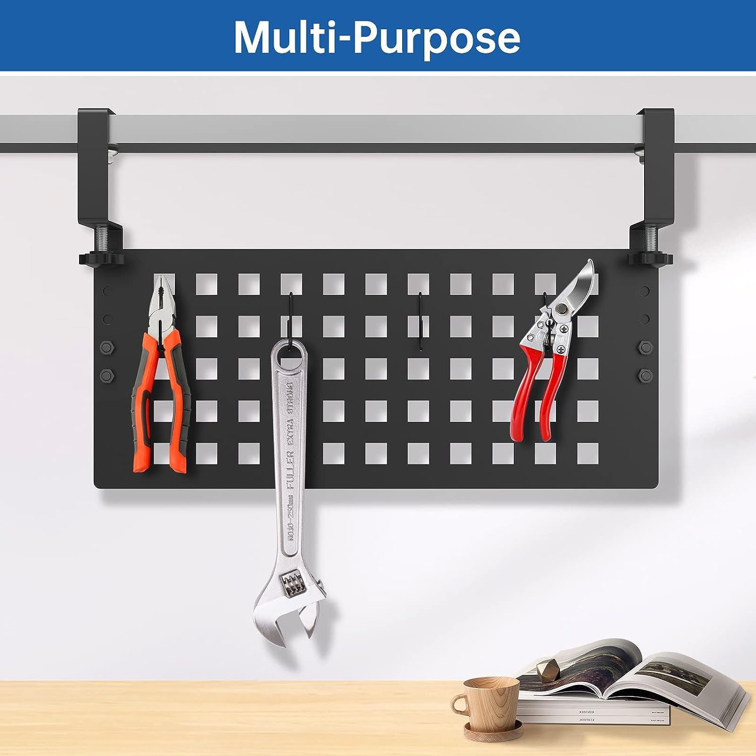 Under Desk Cable Management Organizer - No Drill Metal Cable Clips with Clamp for Power Strips & Wires | Perfect for Home Office, Gaming Setup & Workspace Organization
