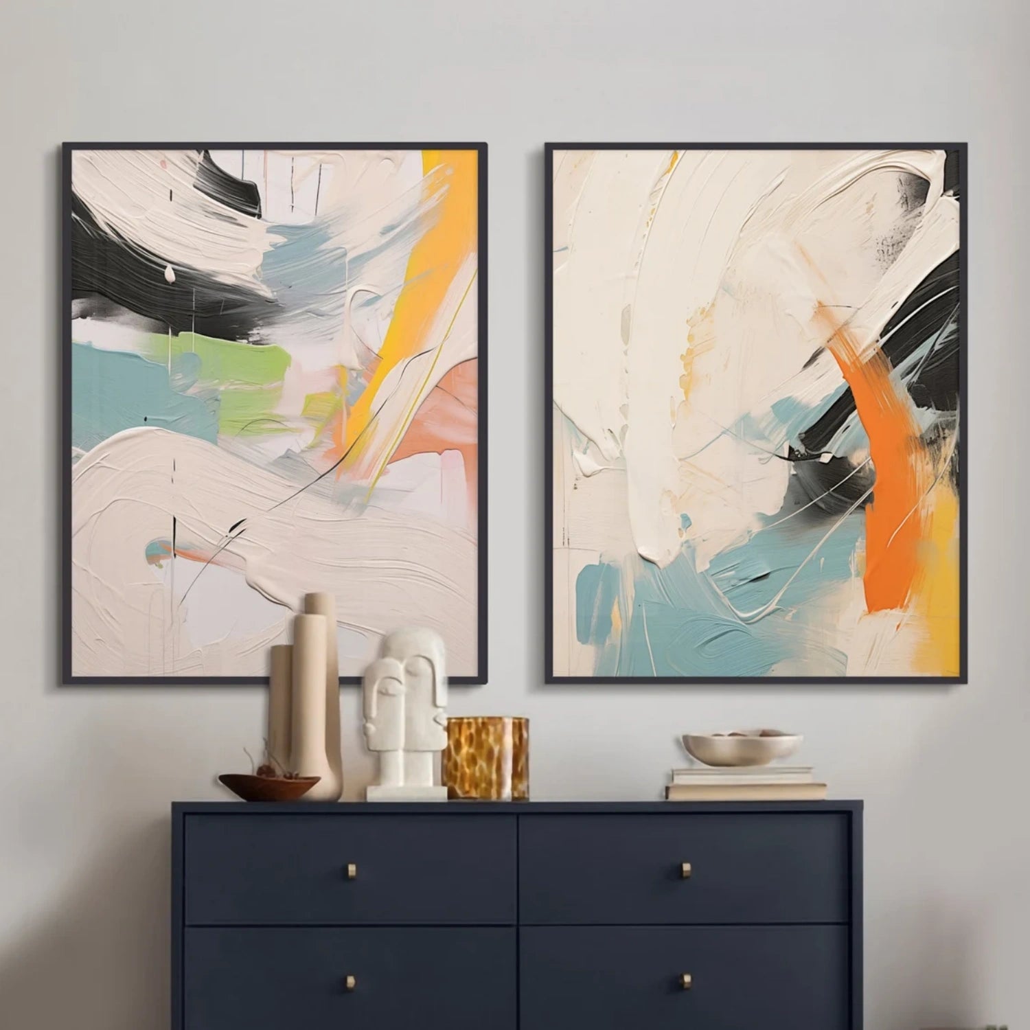 Abstract Painting Set of 2 - Modern Wall Art for Living Room & Bedroom Decor | #AB411 | Handmade Canvas Artwork for Home & Office Interior Design
