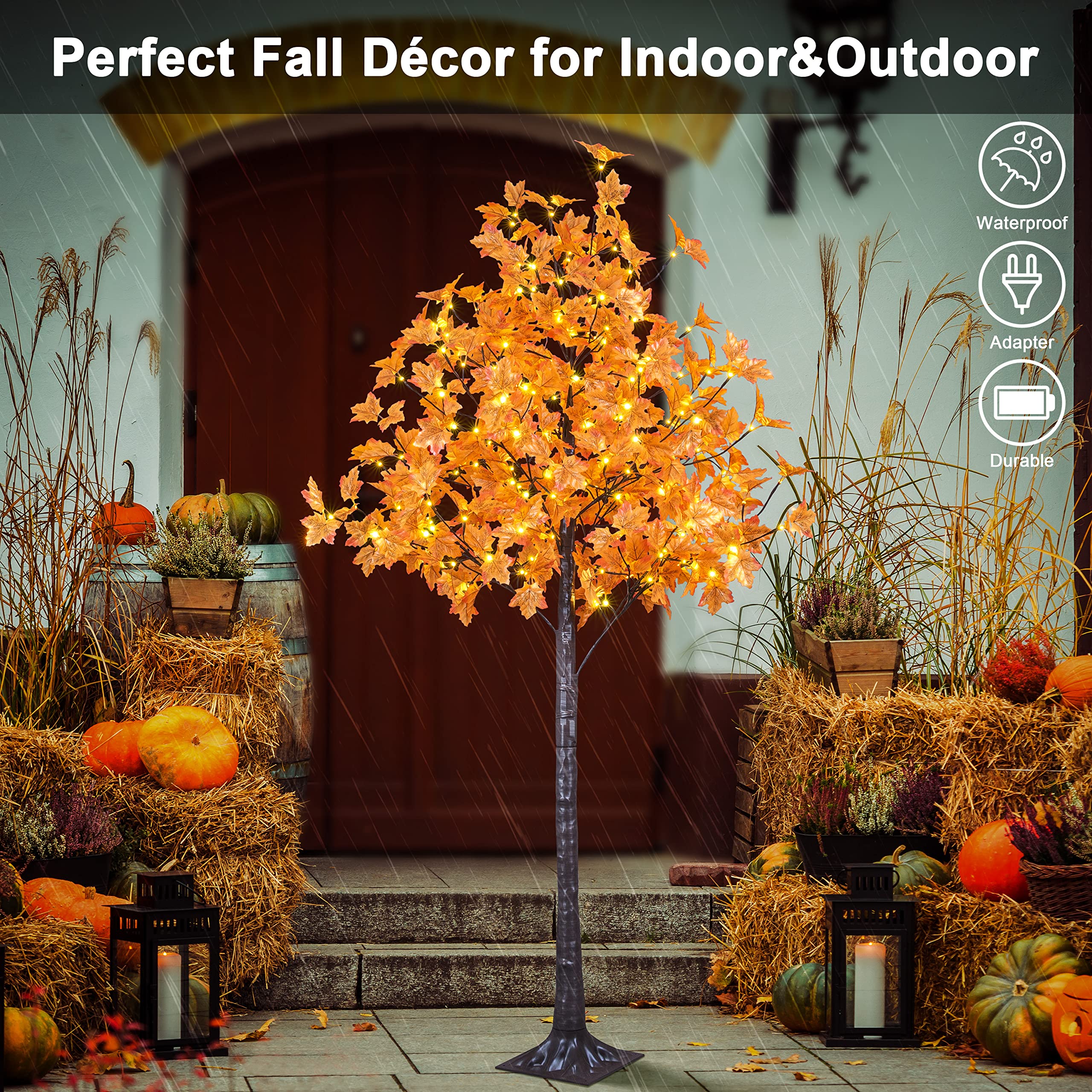 Lightshare 7FT LED Maple Tree with 208 Warm White Lights - Fall Thanksgiving Harvest Decor for Home, Garden & Party | Indoor/Outdoor Holiday Decoration