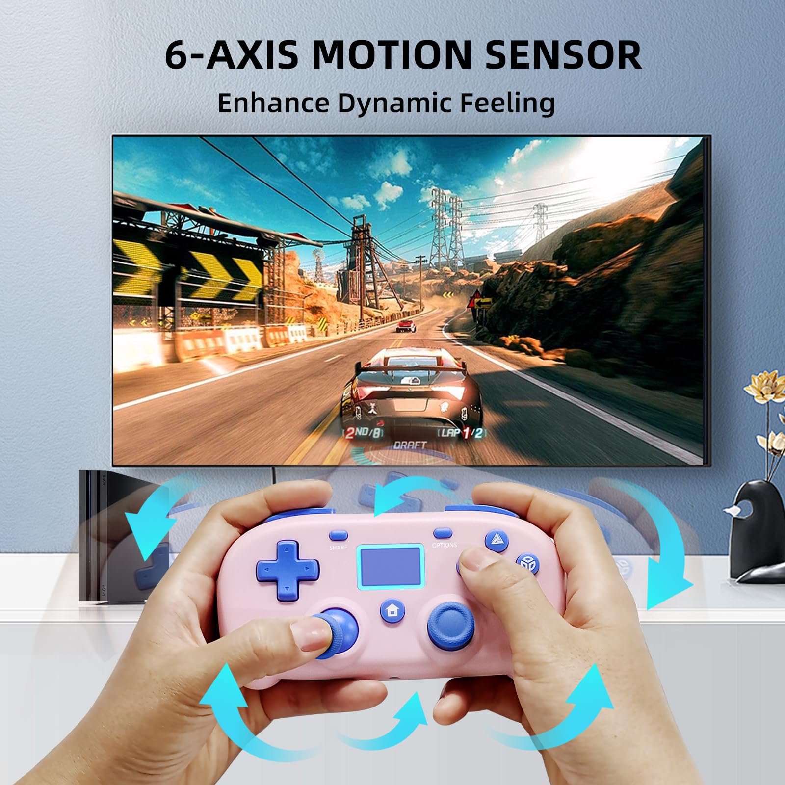 Wireless PS4 Controller, Mini Gamepad Compatible with PlayStation 4 & PC Windows 10/8/7 - Dual Vibration, 6-Axis Motion Sensor, Audio Support (Pink) - Perfect for Gaming, Streaming & Casual Play