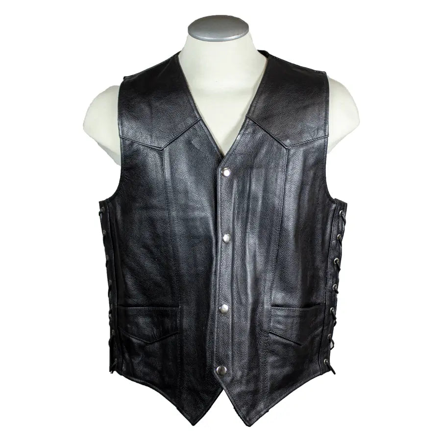 Open Road Men's Lace Side Leather Vest - Stylish Biker Vest for Motorcycle Riding, Western Fashion & Casual Outfits