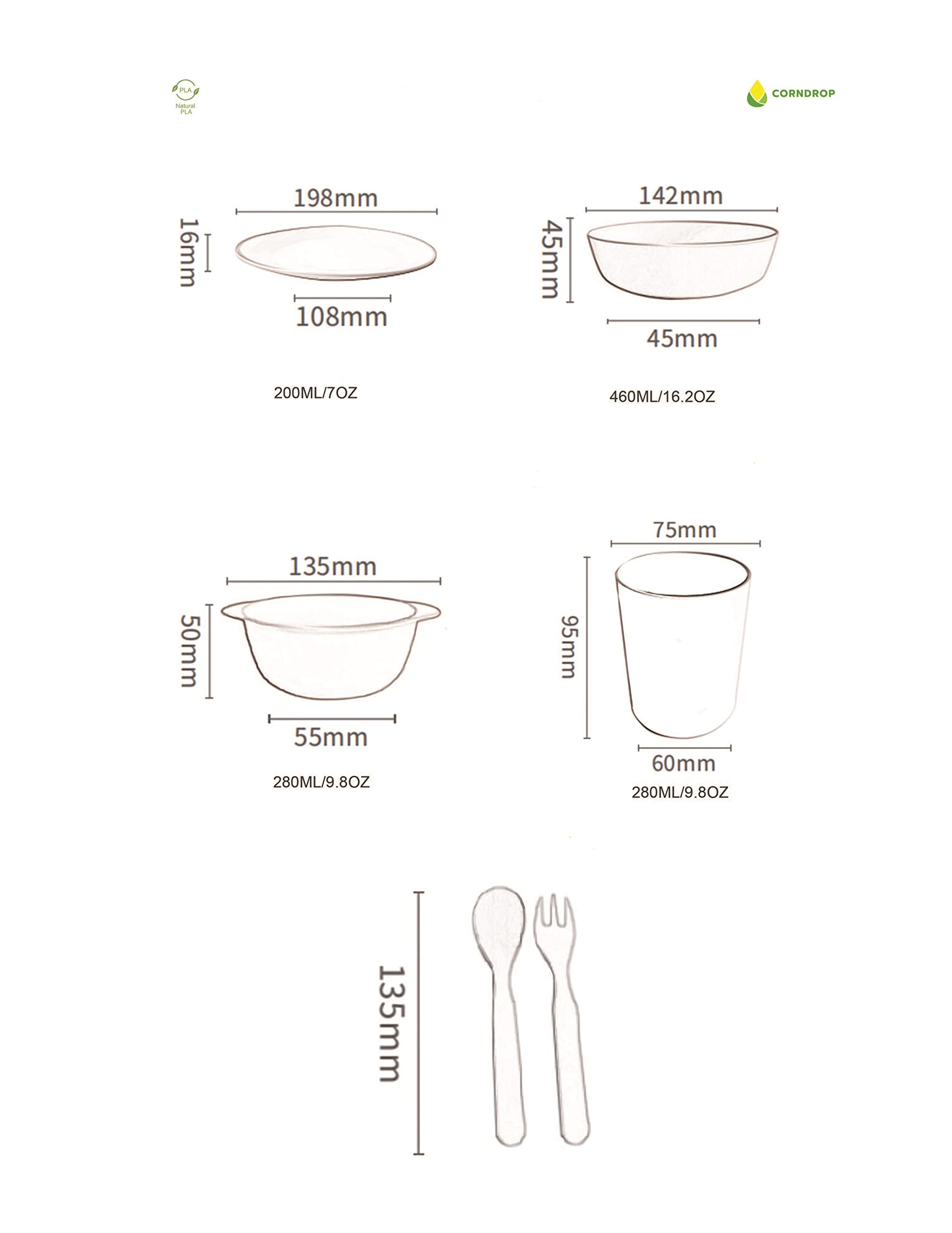 Eco-Friendly PLA Kids Dinnerware Set - BPA & PVC Free, Biodegradable Plates, Bowls, Cups & Utensils (6-Piece Red Set) | Perfect for School Lunches, Picnics & Family Meals