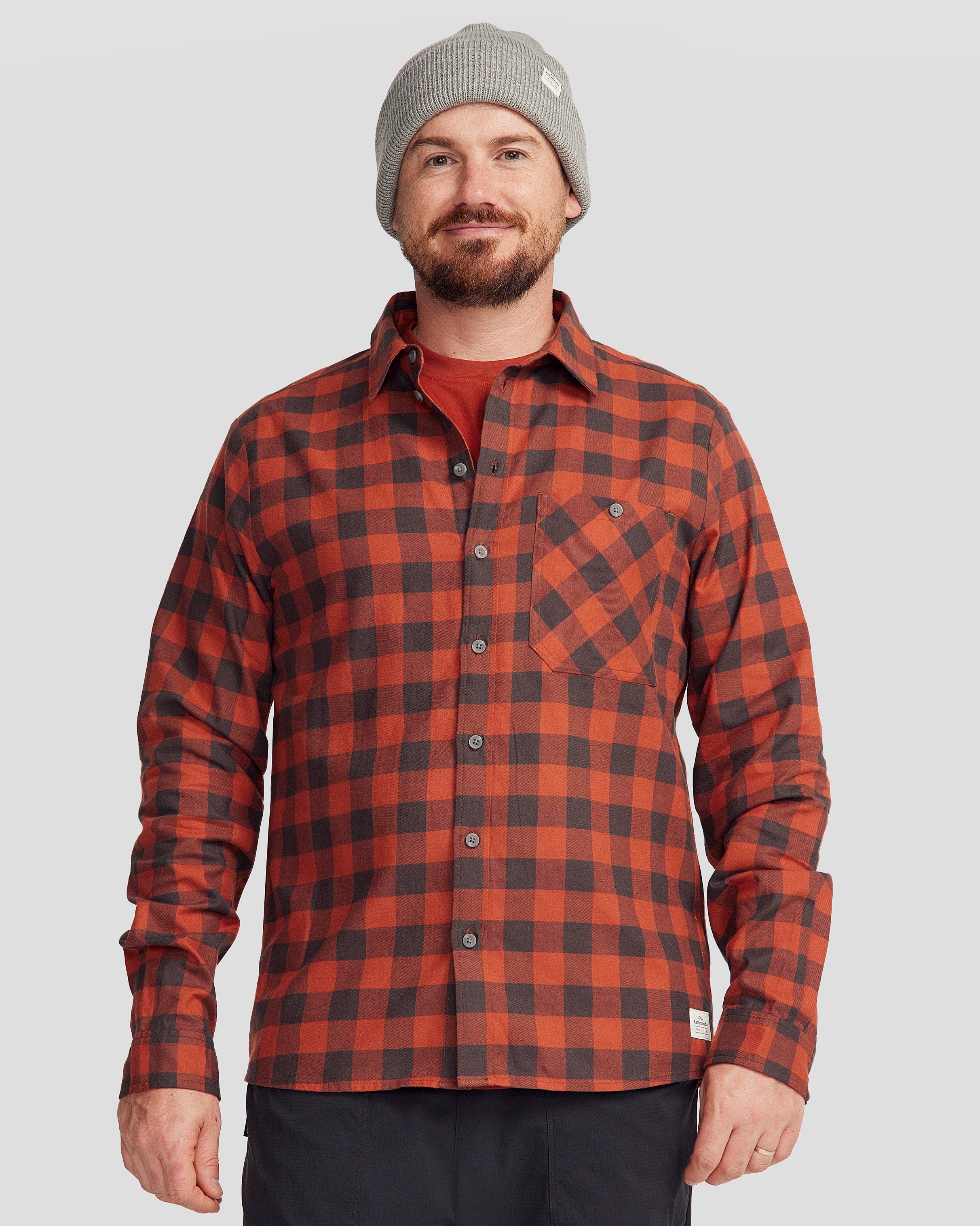 Men's Fyfe Long Sleeve Shirt - Redwood Gingham Plaid Flannel Button Down for Casual Wear & Outdoor Activities