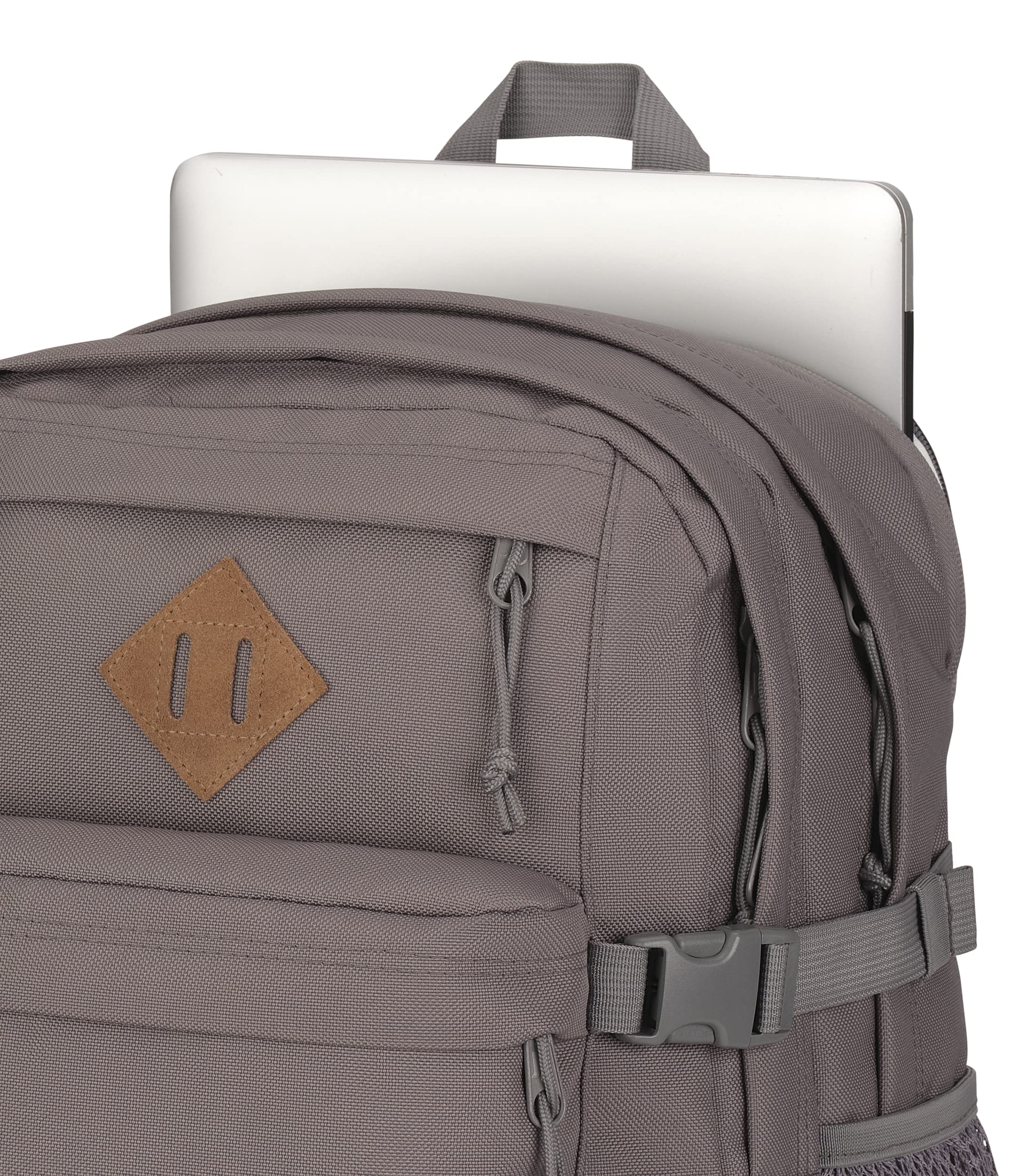 JanSport Main Campus FX Backpack - Durable 15-Inch Laptop Backpack with Leather Trim for School, Travel & Work | Graphite Grey | Perfect for College Students, Commuters & Business Professionals