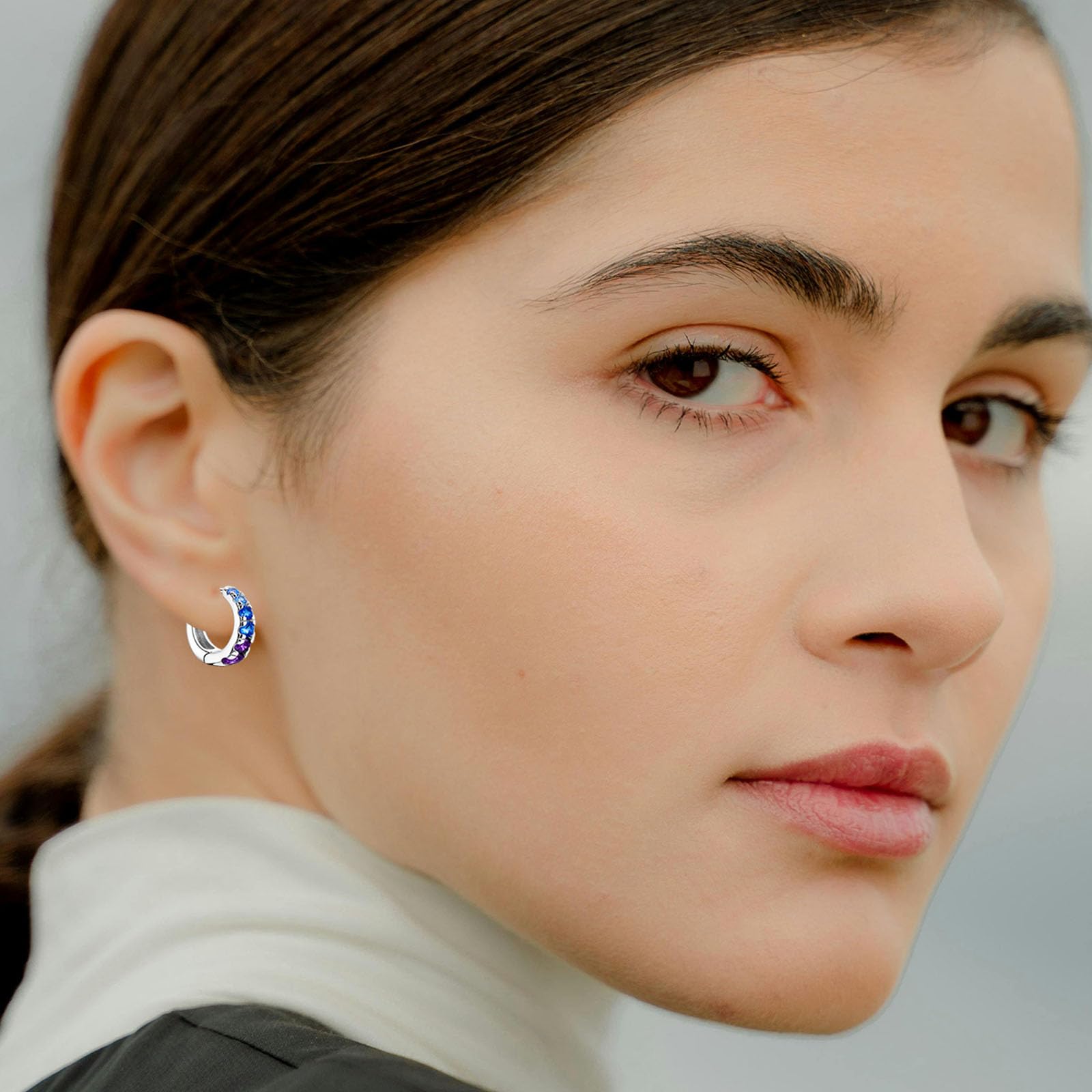 Sterling Silver Hoop Earrings for Women & Teens - Hypoallergenic Small Huggie Earrings with Sapphire & Multi Gemstones for Sensitive Ears | Perfect for Everyday Wear, Gifts & Special Occasions