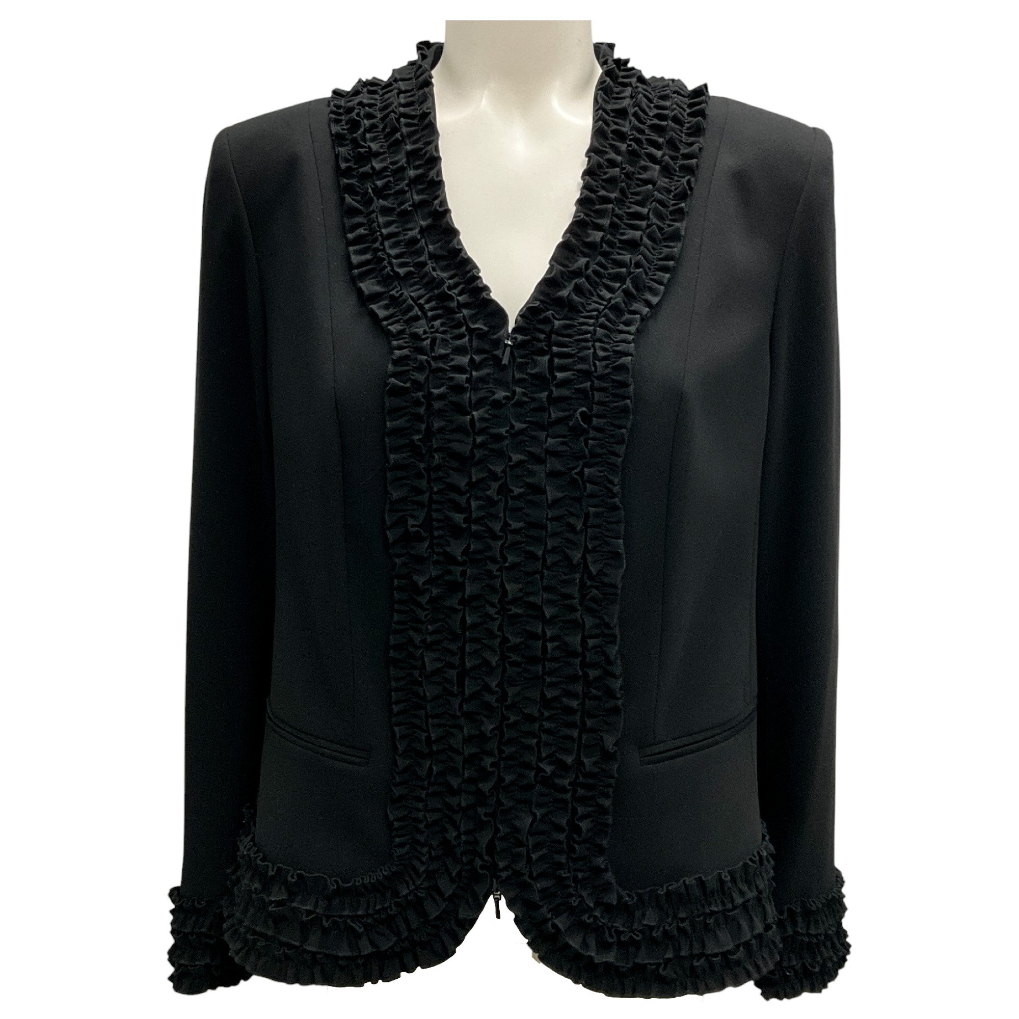 Anne Fontaine Women's Black Ruffled Aurelie Jacket - Elegant Blazer for Office, Dinner & Special Occasions