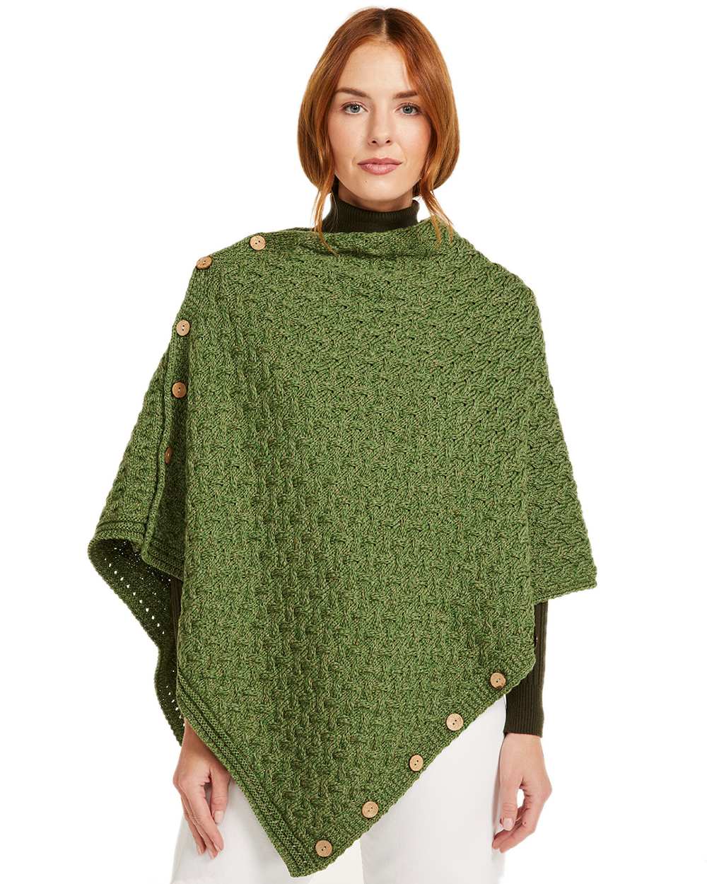 Aran Merino Wool Knit Button Poncho - Women's Warm Winter Cape Sweater - Perfect for Outdoor Activities, Travel & Casual Wear