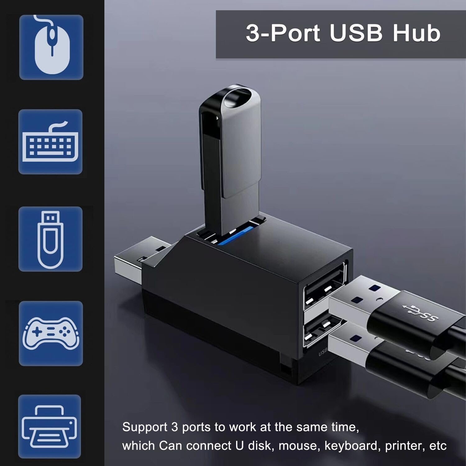 VIENON 3-Port USB 3.0 Hub - High Speed Portable USB Splitter for Laptop, MacBook, iMac, PC - Perfect for Home Office, Travel & Car Charging Station