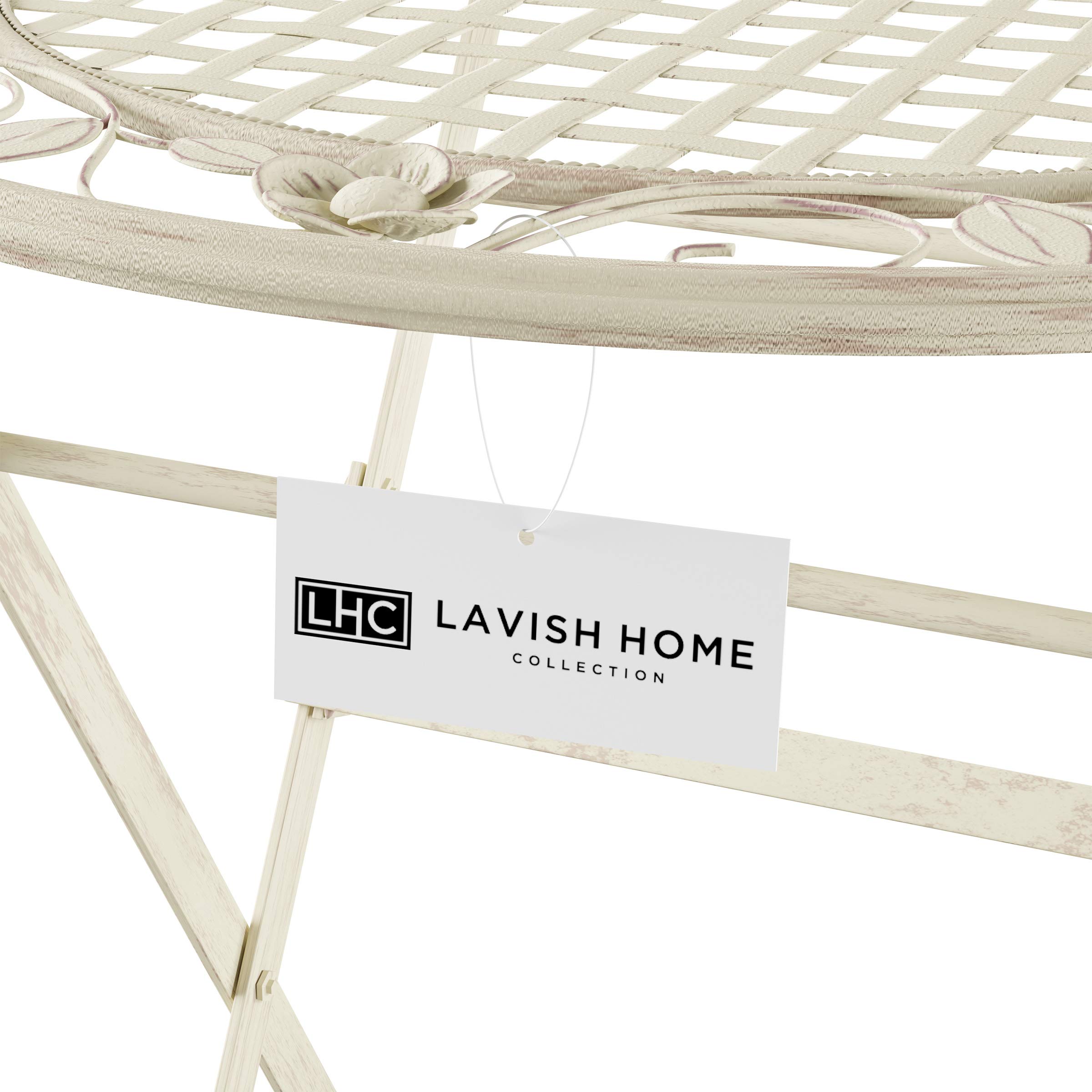**Lavish Home 3-Piece Folding Bistro Set - Outdoor Patio Table and Chairs for Garden, Porch, or Backyard - Antique White - Perfect for Small Spaces, Balconies, and Outdoor Dining**
