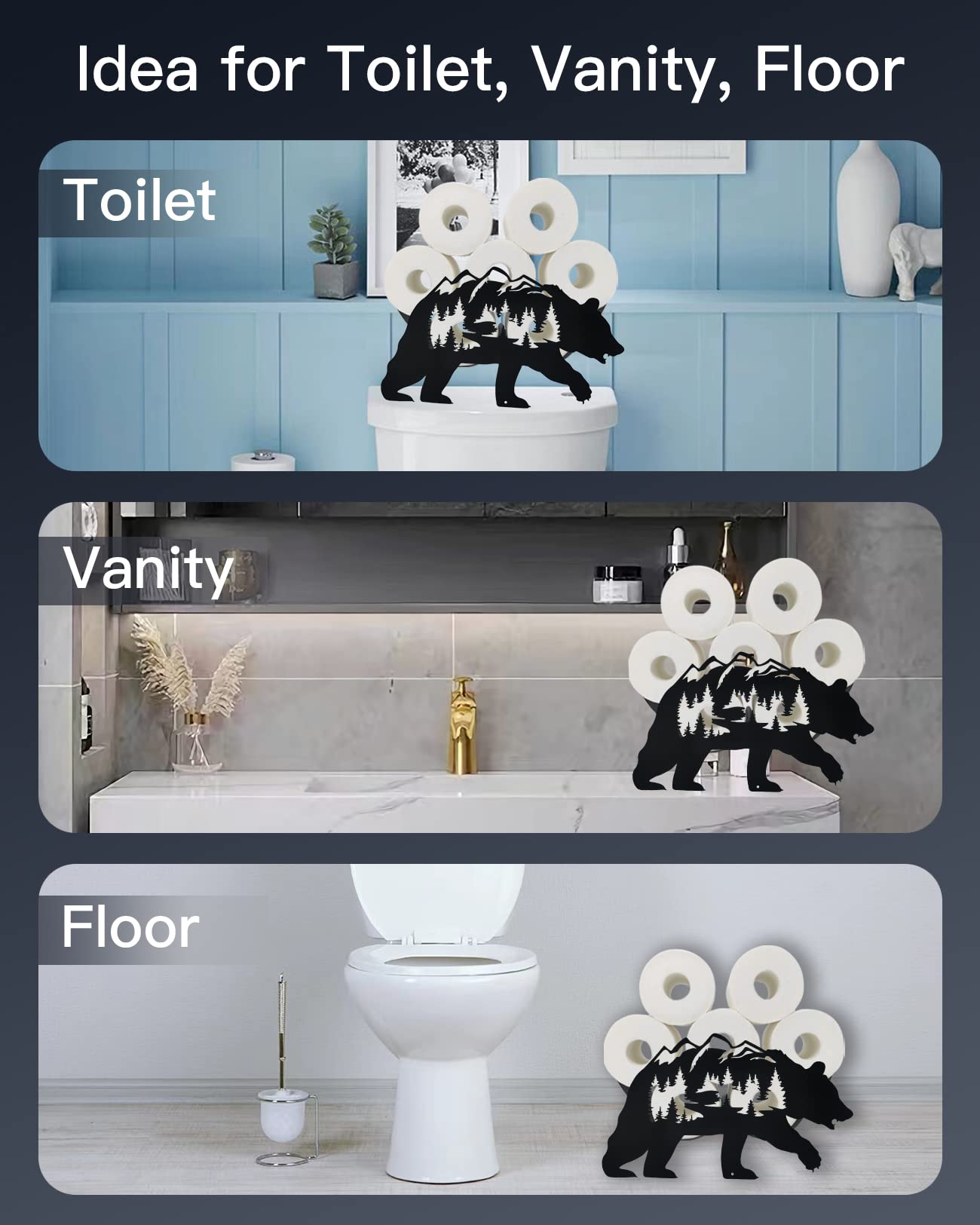 Forest Bear Toilet Paper Holder Stand - Metal Animal-Themed Bathroom Tissue Storage with 8-Roll Capacity, Freestanding Decorative Toilet Paper Basket for Home & Office Bathroom Decor