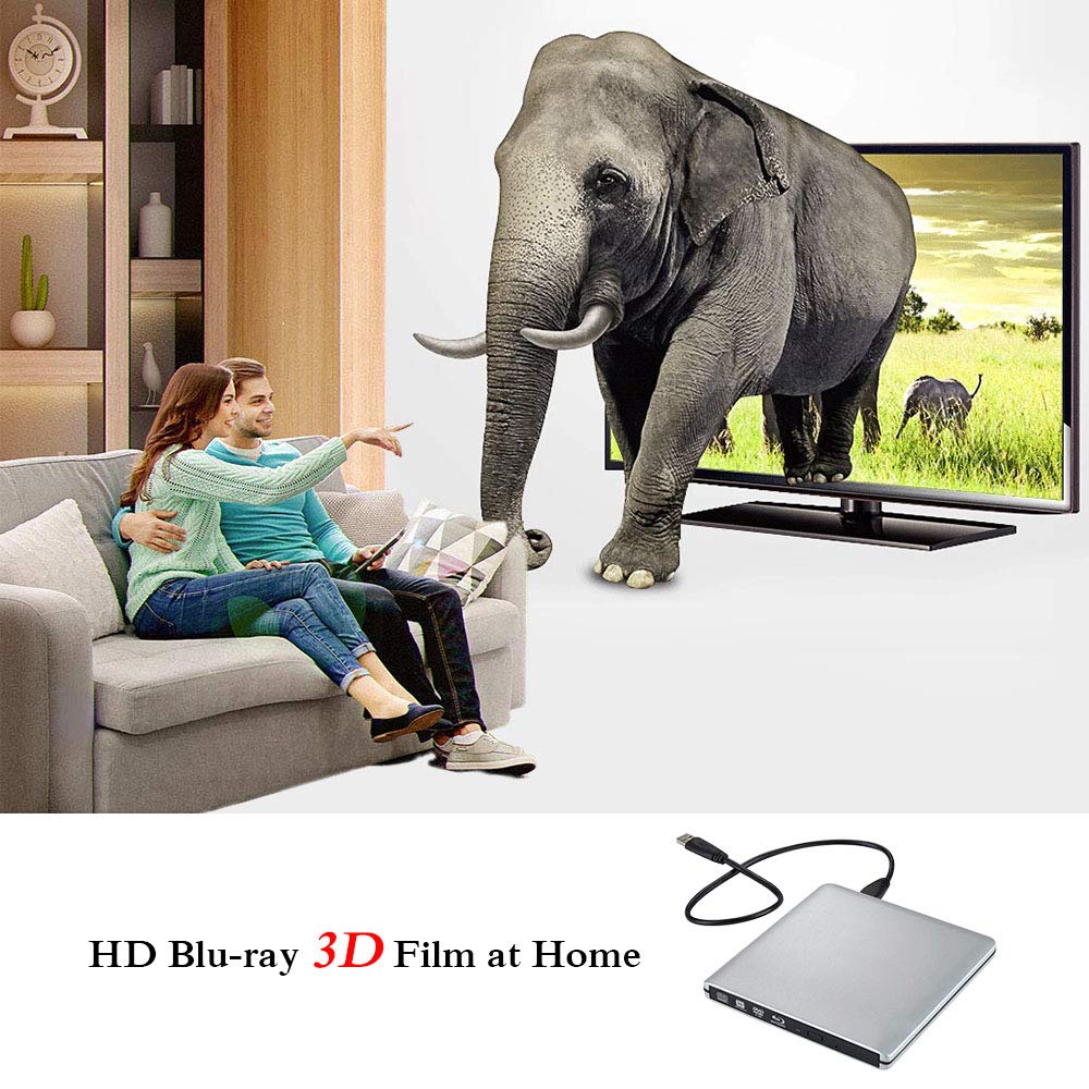 Ultra Slim USB 3.0 External Blu-Ray DVD Drive - Portable CD/DVD Burner & 3D Player with DVD-RW Reader for PC Laptop - Silver | Perfect for Home Entertainment, Office Work & Data Backup