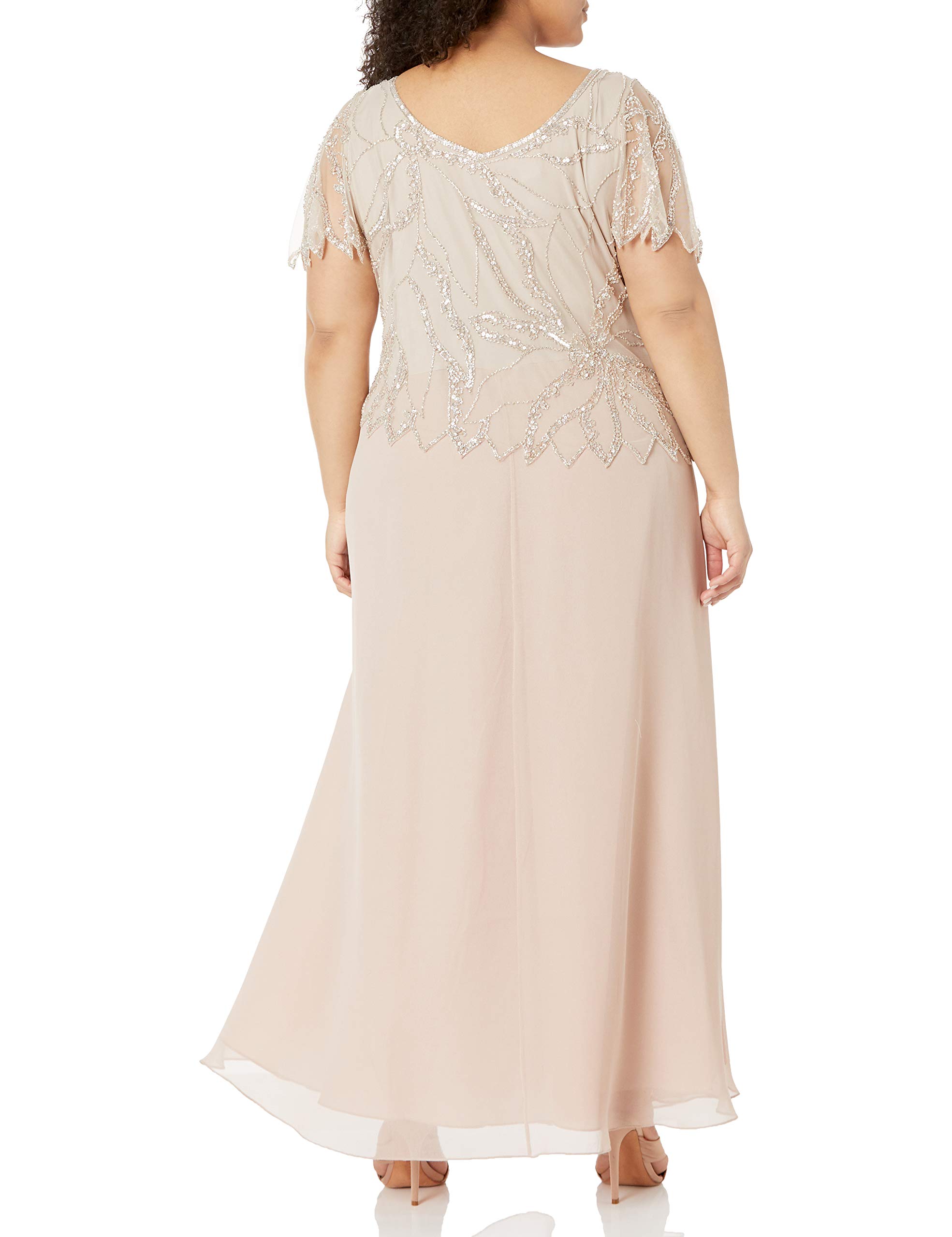 J Kara Women's Plus Size Beaded Short Sleeve Long Gown - Elegant Boho Maxi Dress for Beach Wedding, Party & Special Occasions