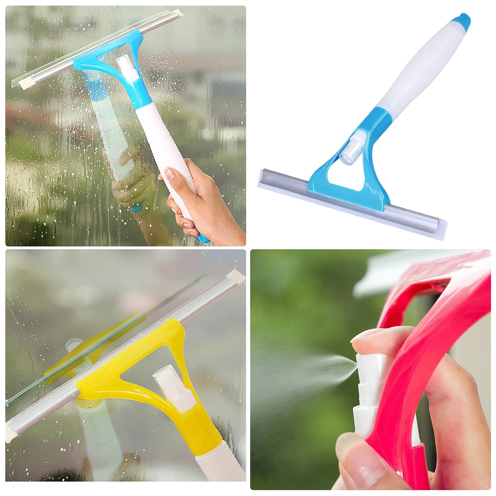 Multifunctional Double-Sided Glass Window Wiper Cleaner with Spray Bottle - Window Scraper Tool for Bathroom, Kitchen & Car Glass - Water Spray Glass Cleaner for Floors, Mirrors & Shower Doors
