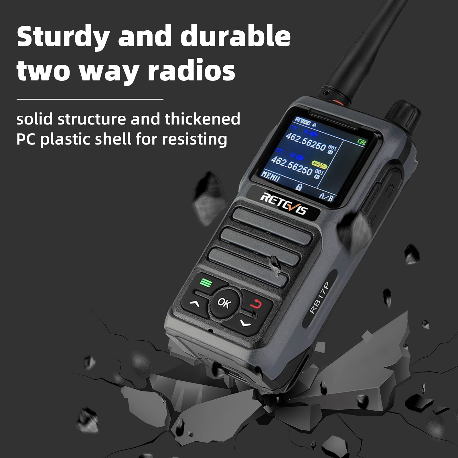 Retevis RB17P Rechargeable GMRS Walkie Talkies for Adults - Long Range Handheld Two-Way Radios with SOS Siren, NOAA Weather Alert & 2200mAh Battery (2 Pack) - Perfect for Off-Roading, Camping, Hiking and Outdoor Adventures