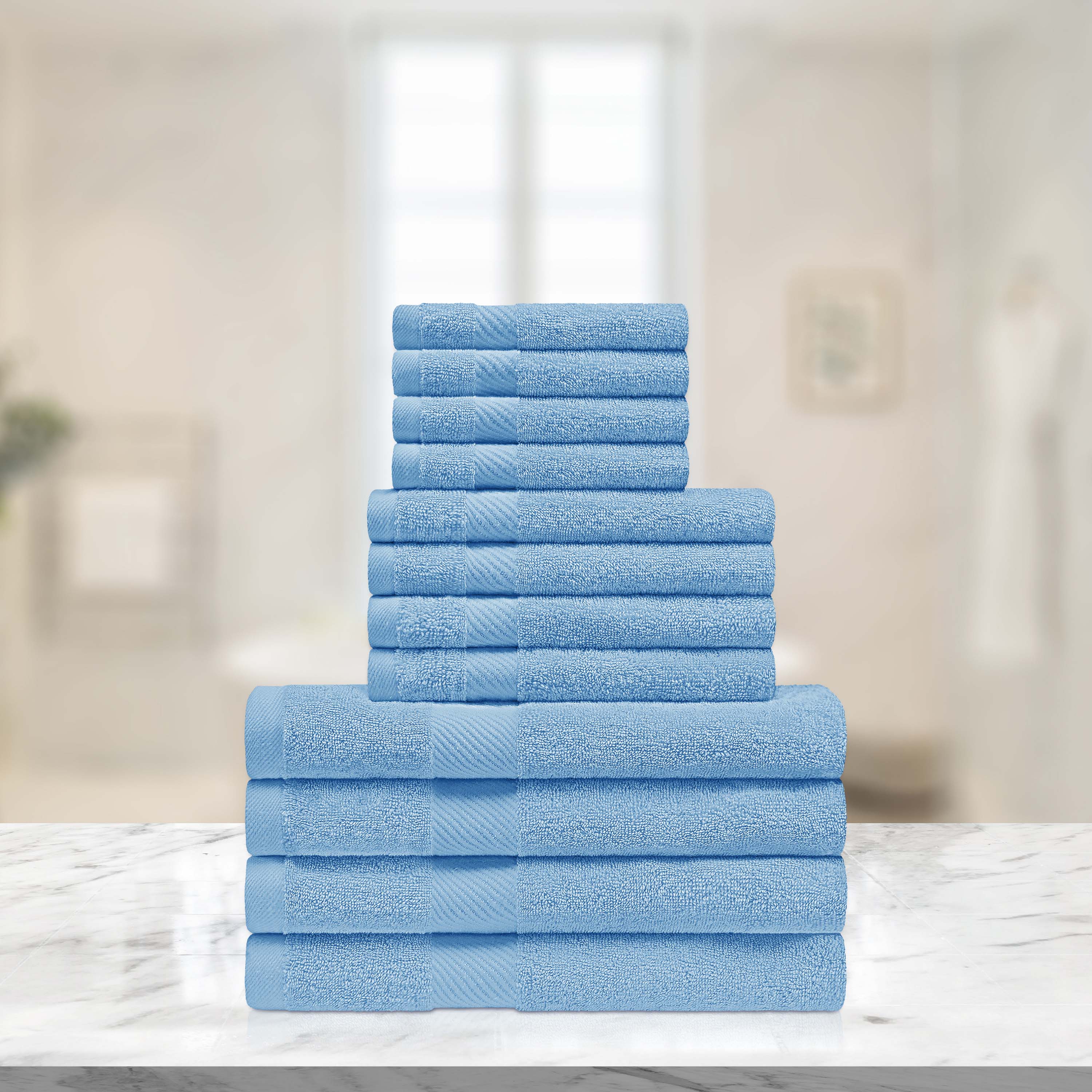 Premium 12-Piece Egyptian Cotton Towel Set - Ultra Soft & Absorbent Bath Towels, Hand Towels & Washcloths - Luxury Spa & Bathroom Essentials for Home & Hotel Use