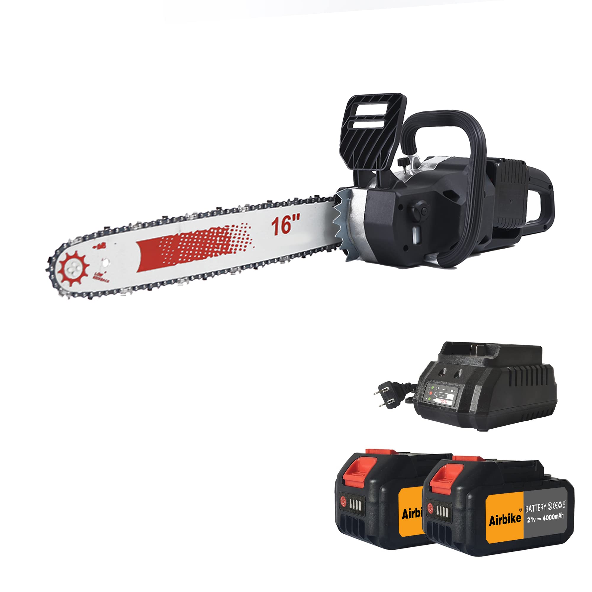 16-Inch Cordless Electric Chainsaw with 2x 4000mAh Batteries - Powerful Battery-Powered Chainsaw for Wood Cutting, Tree Branch Trimming, Firewood Preparation & Garden Maintenance - Perfect for DIY Projects, Landscaping & Outdoor Yard Work