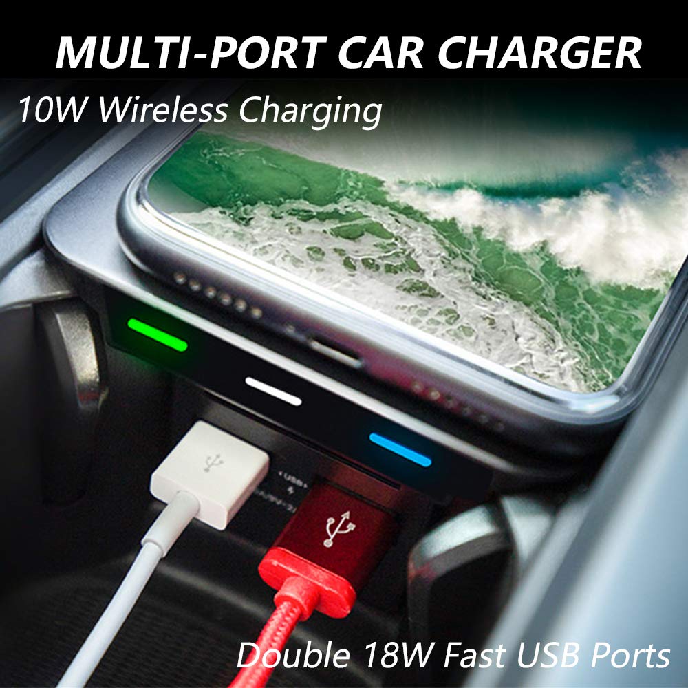 Volvo S90 V90 XC90 XC60 V60 S60 Wireless Car Charger (2020-2019 Models) - 10W Qi Fast Charging Pad with Dual 18W QC3.0 USB Ports for iPhone & Samsung - Perfect for Commuting & Road Trips