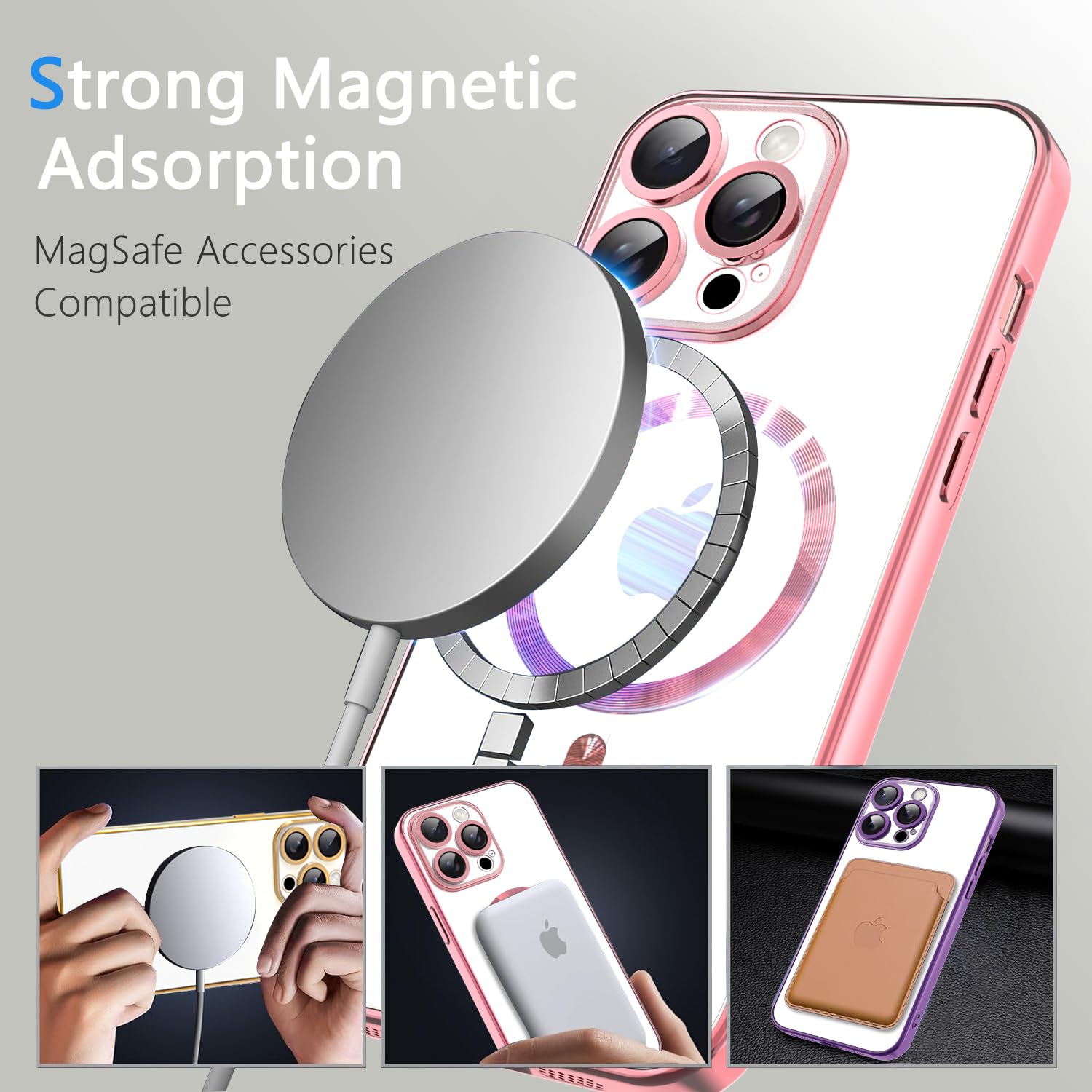 **iPhone 15 Pro Max MagSafe Case with Camera Lens Protector – Clear Magnetic Full Protection Cover, Anti-Scratch & Elegant Pink Design | Perfect for Everyday Use, Travel & Wireless Charging**