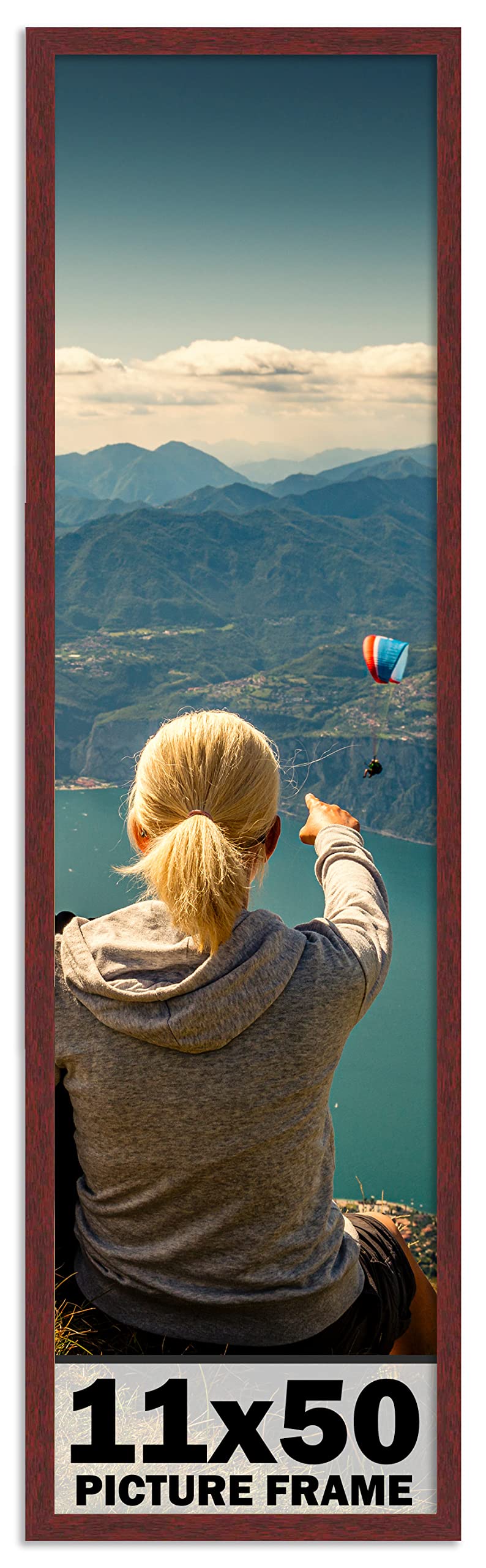 CountryArtHouse 11x50 Inch Solid Mahogany Wood Picture Frame with UV Acrylic Plexiglass, Acid-Free Foam Backing & Hanging Hardware - Perfect for Wall Art, Family Photos, and Home Decor Display