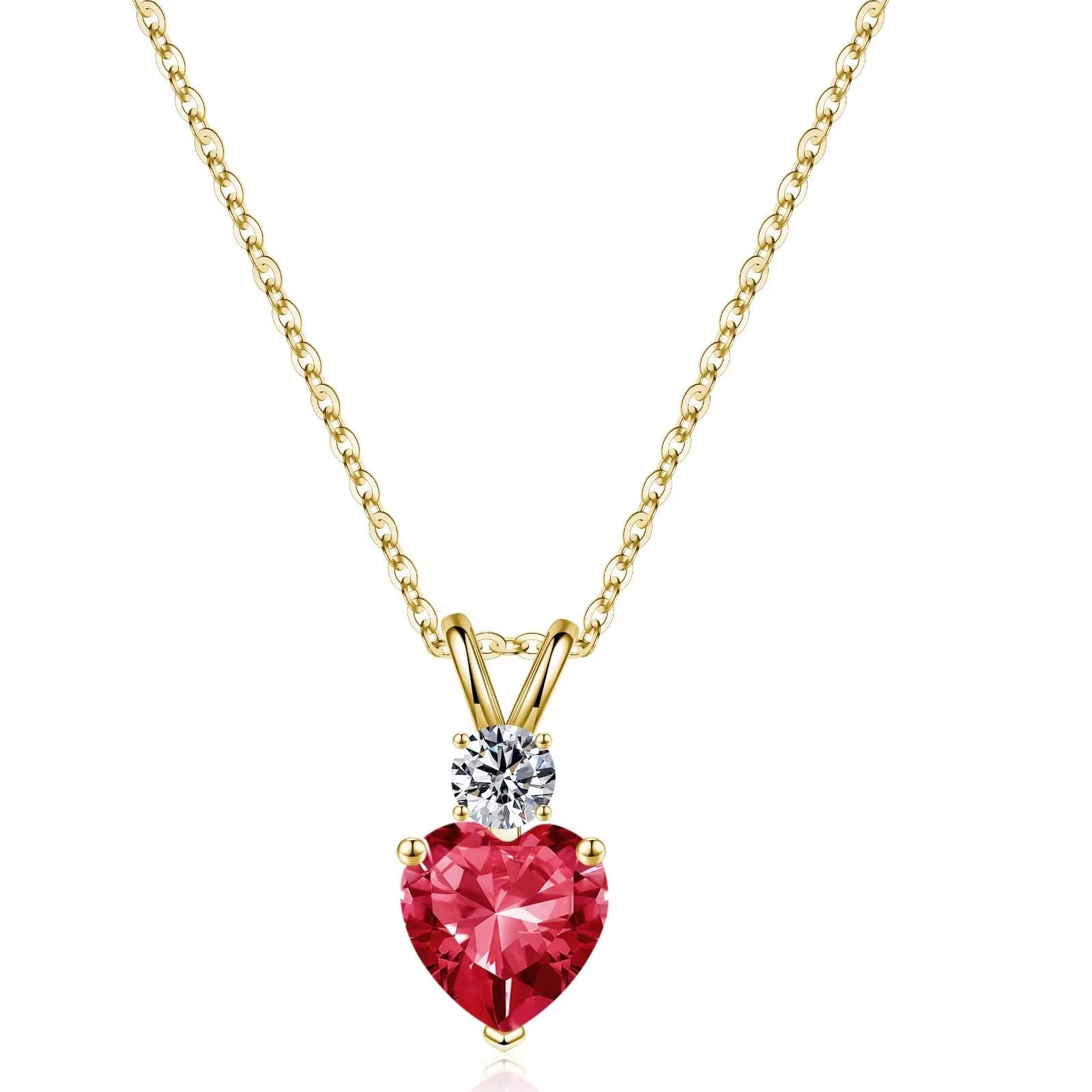 925 Sterling Silver Birthstone Necklace for Women - 1.2 Ct Heart Pendant, Personalized Birth Month Jewelry | Anniversary, Valentine's Day, Mother's Day, Christmas & Birthday Gifts for Her, Mom, Wife, Girlfriend | Perfect for Special Occasions, Romantic Dates & Everyday Elegance