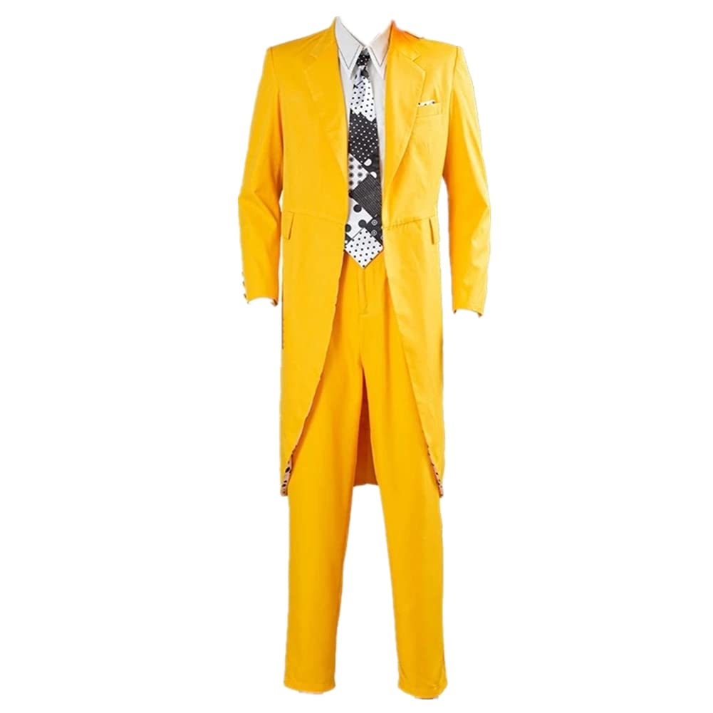 Jim Carrey Mask & Full Yellow Suit Costume Set for Halloween Cosplay - Includes Jacket, Shirt, Pants & Hat | Perfect for Carnival Parties, Movie Character Dress-Up & Themed Events
