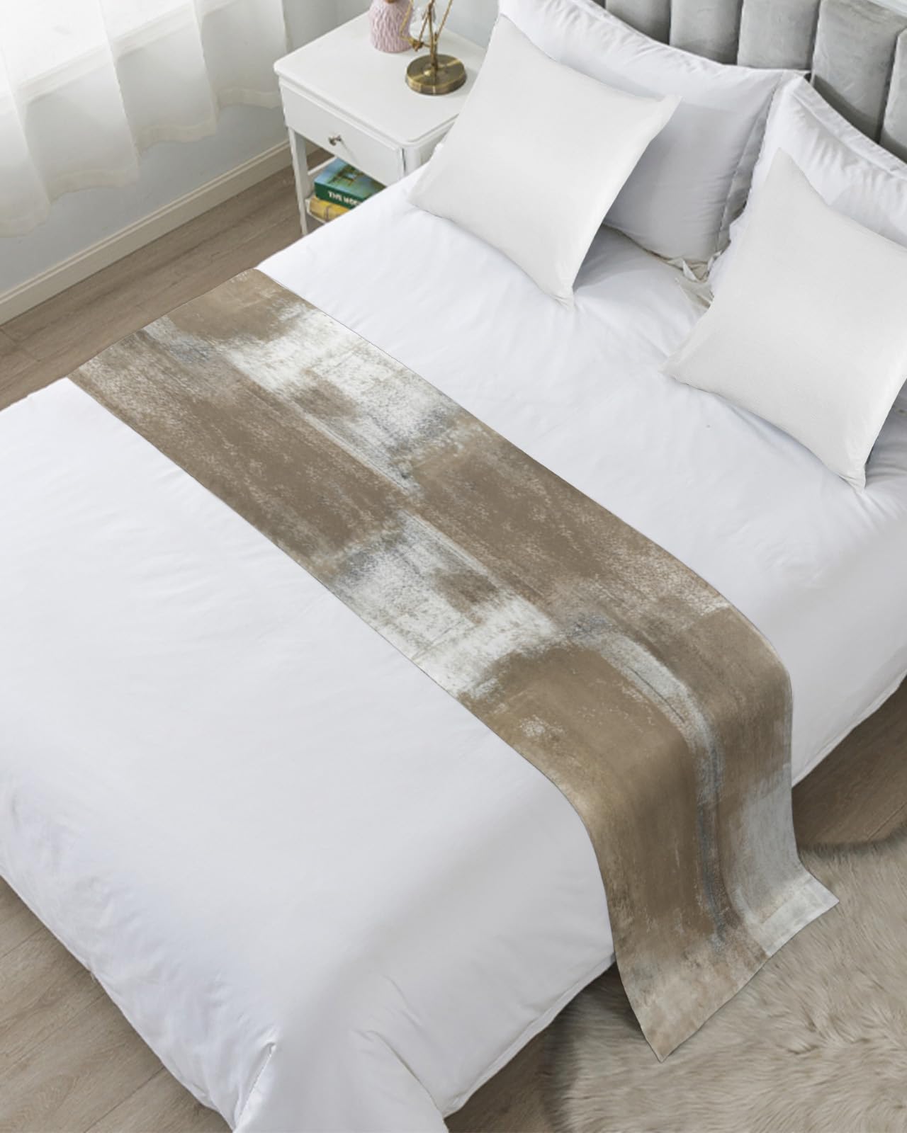 Modern Abstract Art Graffiti Taupe King Bed Runner Scarf - Fade-Resistant Decorative Bedding for Bedroom, Hotel & Guestroom - Perfect for Adding Style to Master Suites and Luxury Accommodations