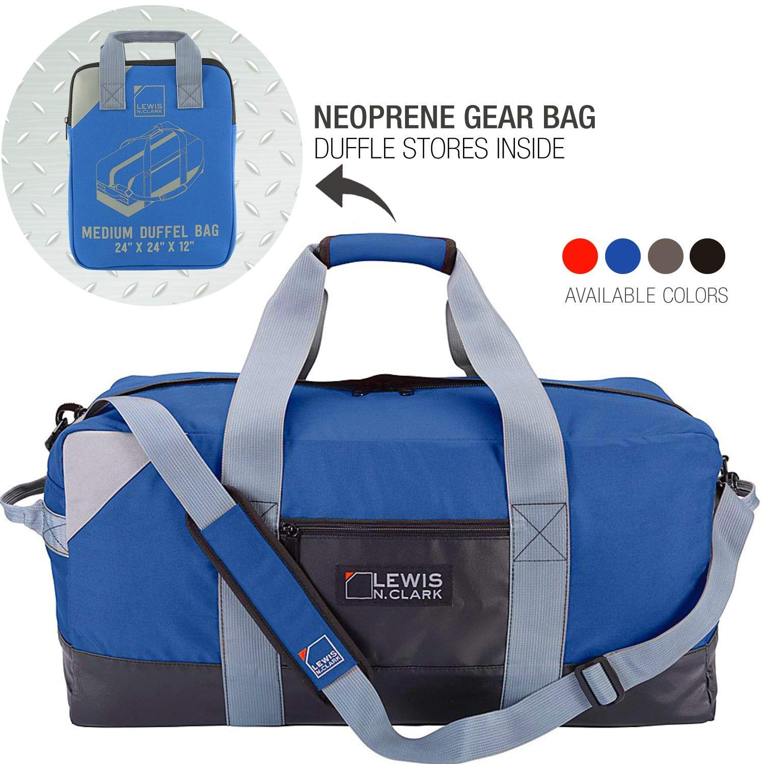 Lewis N. Clark Heavy Duty Large Duffel Bag for Women & Men - 24in Carry On Gym Bag, Travel Backpack Alternative with Neoprene Gear Bag - Perfect for Gym, Sports, Travel & Weekend Getaways (Blue)