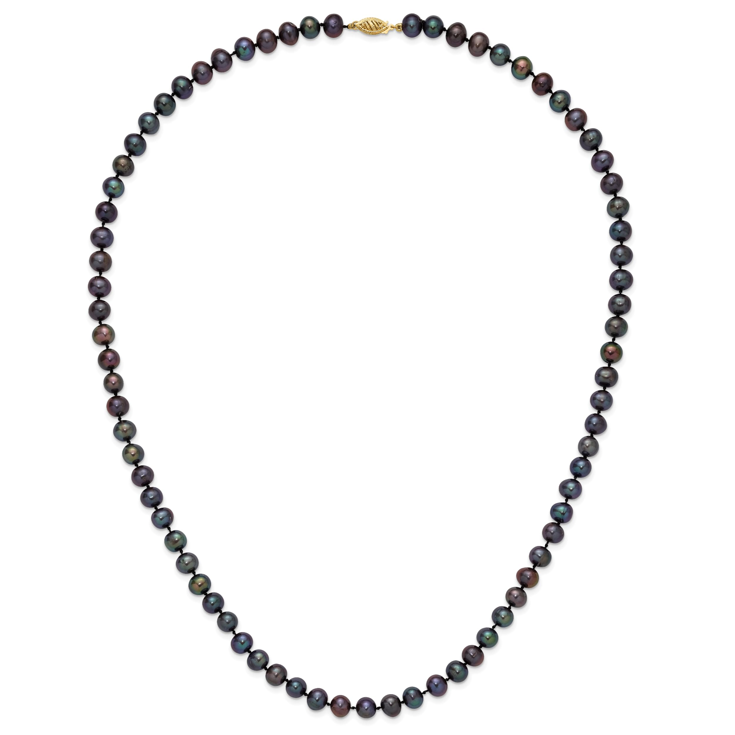 14K Gold 7-8mm Black Freshwater Cultured Pearl Necklace - Elegant Jewelry Gift for Women, Perfect for Weddings, Parties & Special Occasions