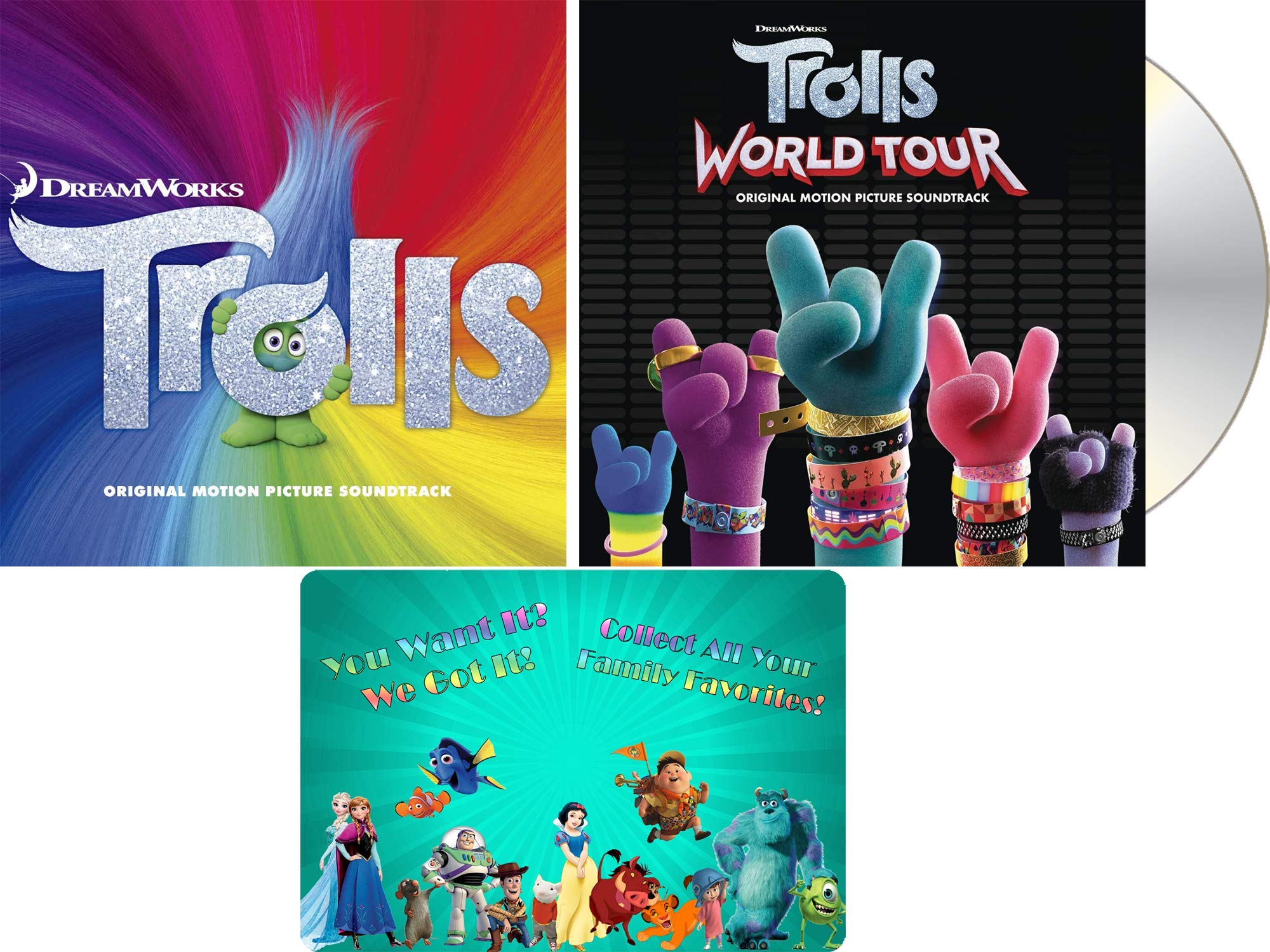 Trolls & Trolls World Tour Original Soundtrack CD Collection with Bonus Art Card - Perfect for Movie Fans, Music Collectors & Gift Giving