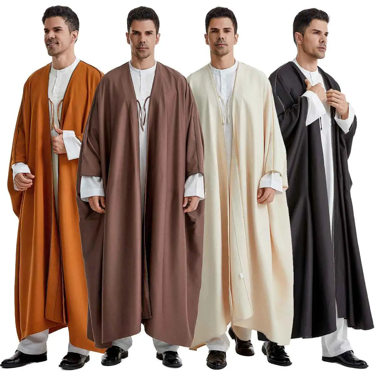 Premium Saudi Men's Bisht - Thick Fabric Abaya in Black, Beige, Coffee & Tan | Traditional Arabic Robe for Weddings, Eid & Special Occasions