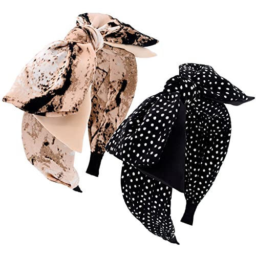 BEGOOD Women's Double Layer Bow Headbands - Polka Dot & Leopard Print Hair Accessories (2Pcs) for Girls & Women - Perfect for Parties, Weddings, and Everyday Fashion
