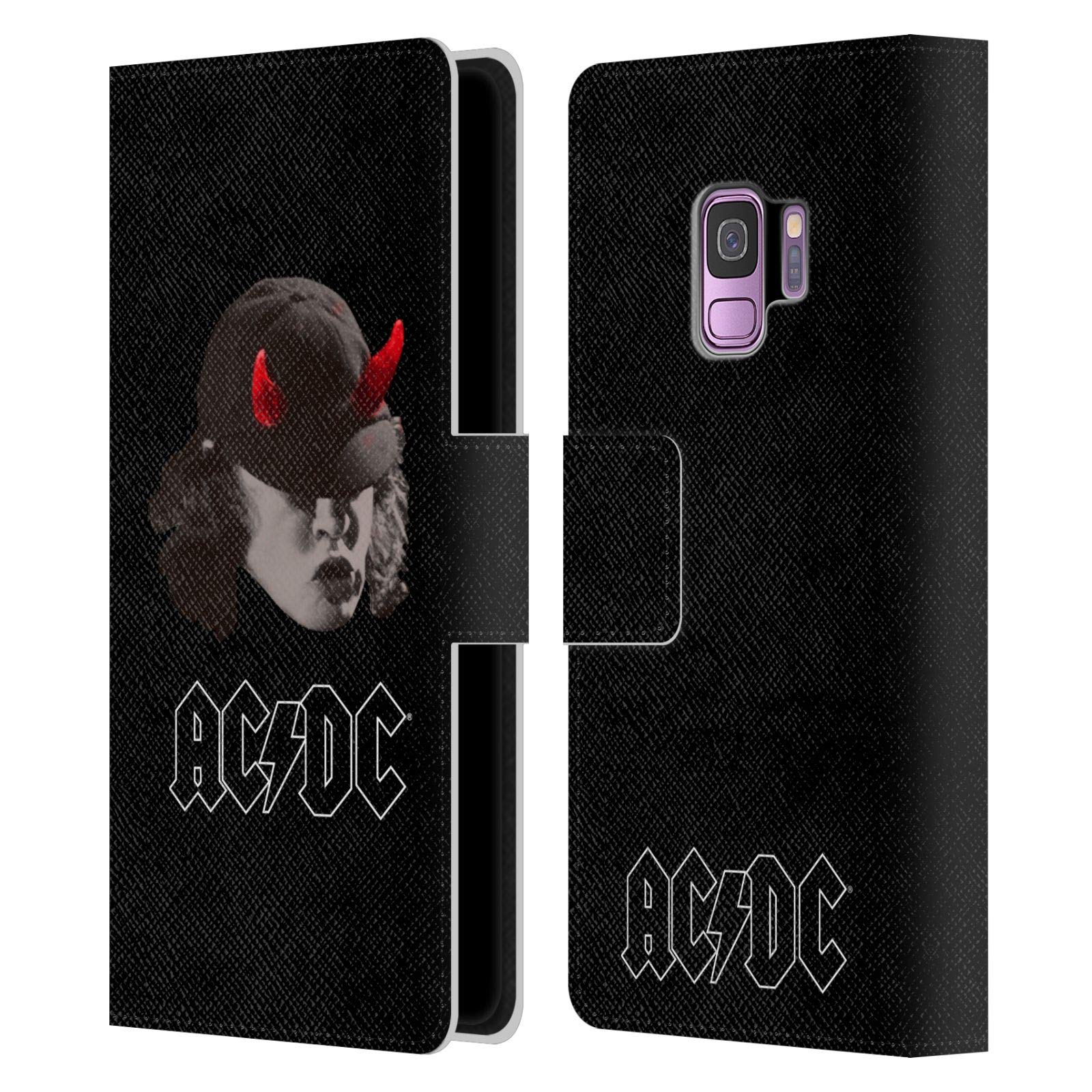 Official AC/DC Angus Young White Leather Wallet Case for Samsung Galaxy S9 - Licensed Rock Band Design, Slim Book Cover with Card Slots | Perfect for Concerts, Music Fans & Daily Use