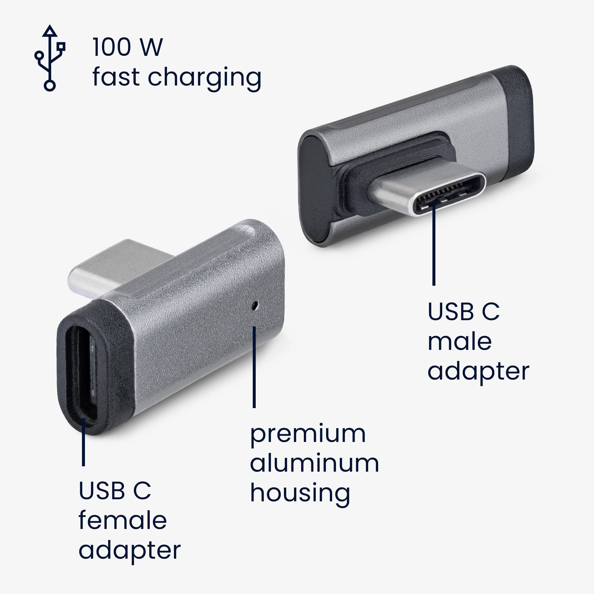 90 Degree USB C Right Angle Adapter - Male to Female USB-C Plug Connector (2 Pack) - Compatible with Oculus Quest, Laptops, Computers - Perfect for VR Gaming & Tight Space Charging