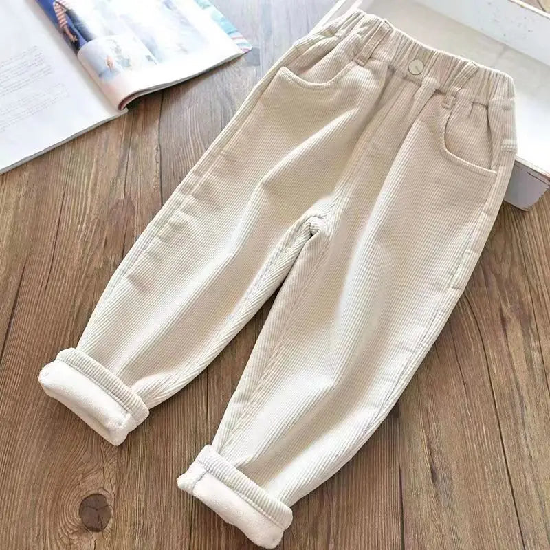 Kids Corduroy Velvet Pants - High Waist Thick Warm Winter Trousers for Girls & Boys | Harajuku Fashion Cute Outfit for School, Play & Holiday