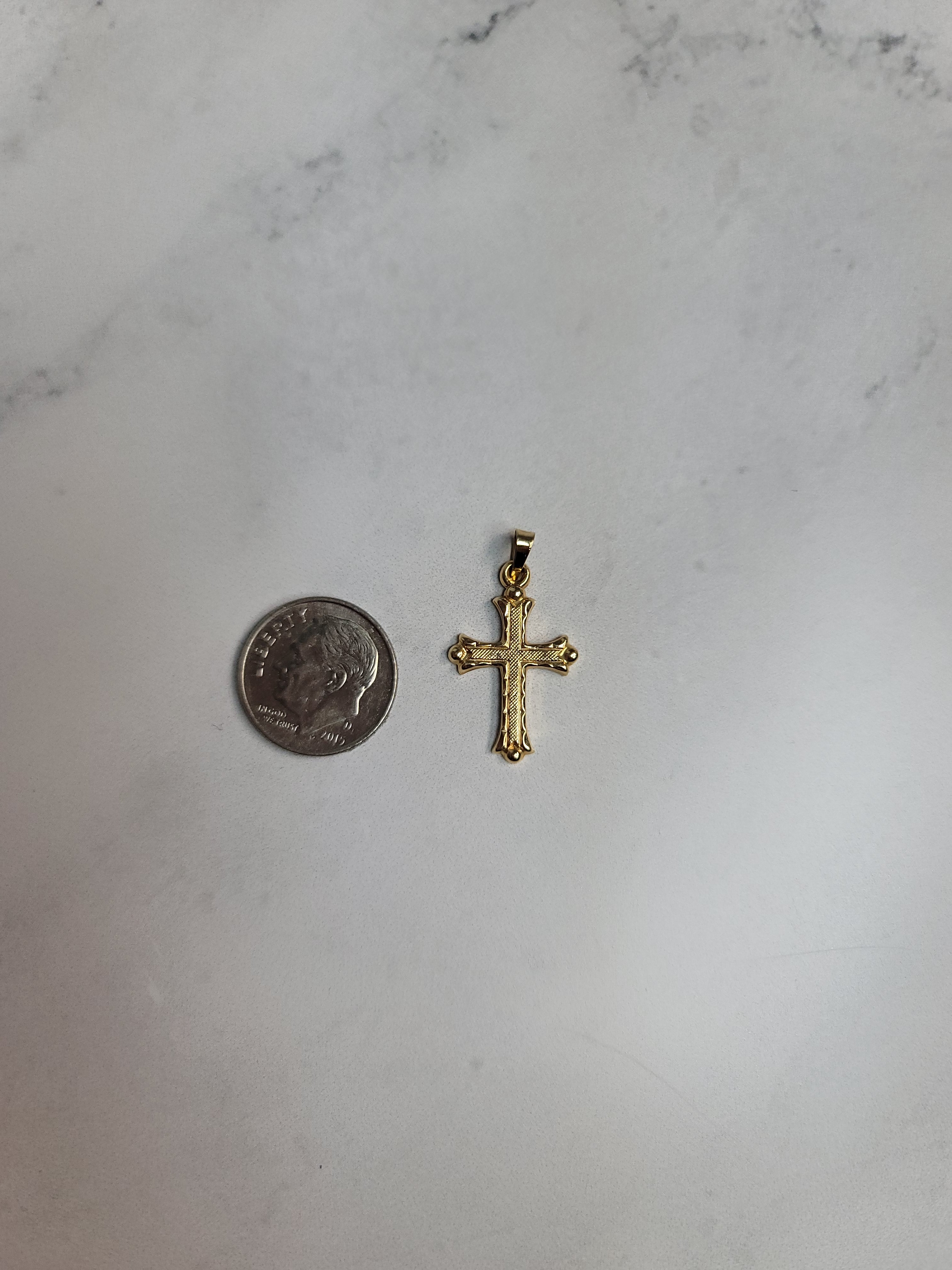 14K Yellow Gold Textured Small Cross Necklace for Women - Elegant Religious Jewelry Gift for Baptism, Confirmation & Everyday Wear