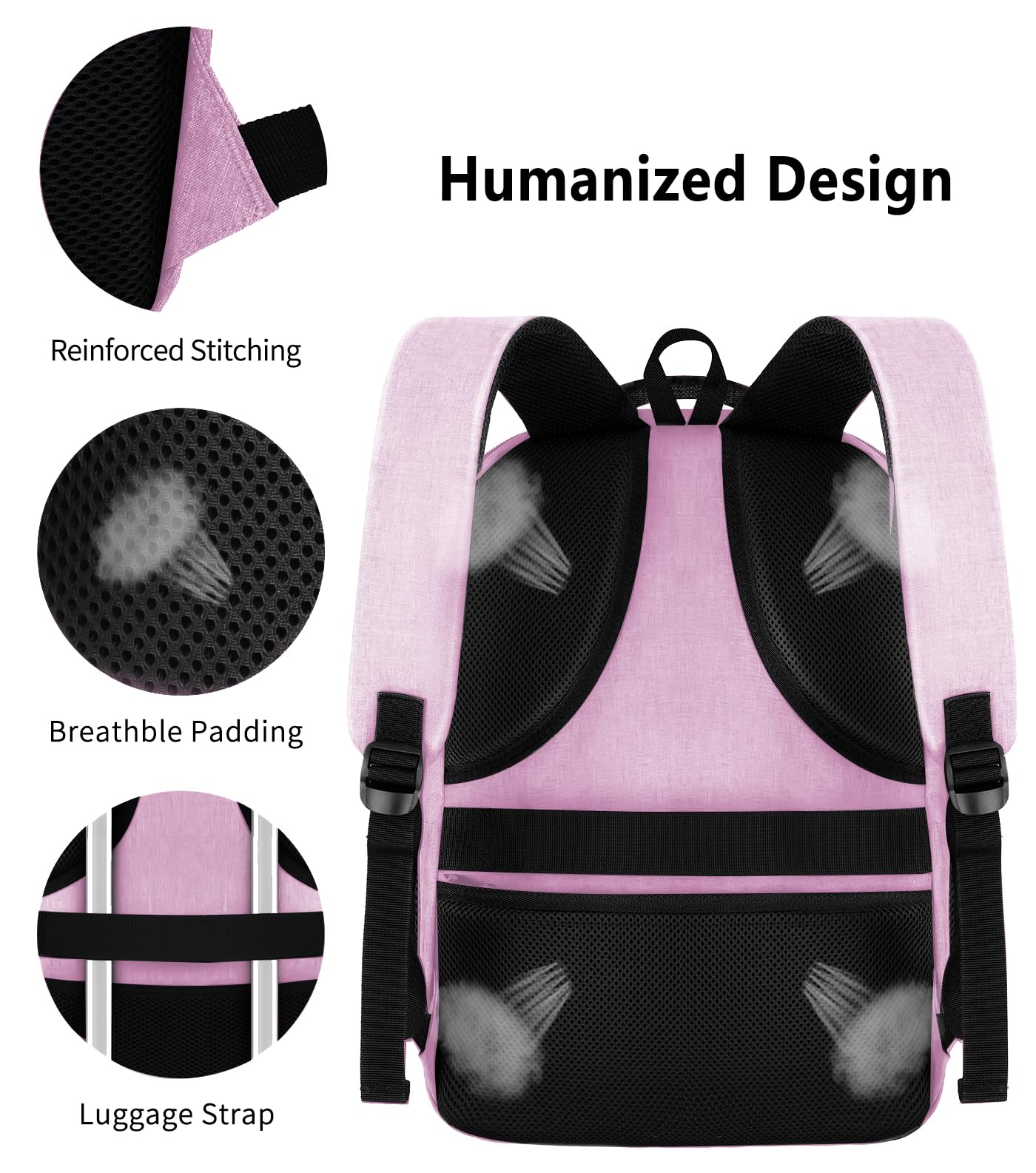 **Pink Women's Backpack with USB Charging Port - Stylish School & College Bookbag for Girls & Teens - Fits 15.6 Inch Laptop - Perfect for High School, Work, Business & Travel**