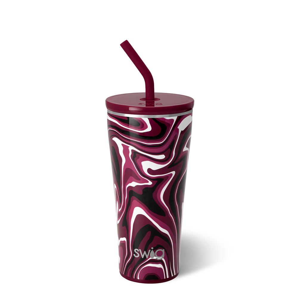Fanzone Maroon & Black Straw Tumbler 32oz - Insulated Stainless Steel Water Bottle with Lid & Straw for Gym, Hiking, Travel & Outdoor Activities