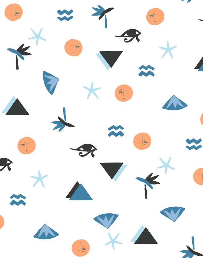 Egyptian Icons Wallpaper - Orange & Blue Vintage Design by Tea Collection | Perfect for Boho Home Decor & Kids Room Accent Wall