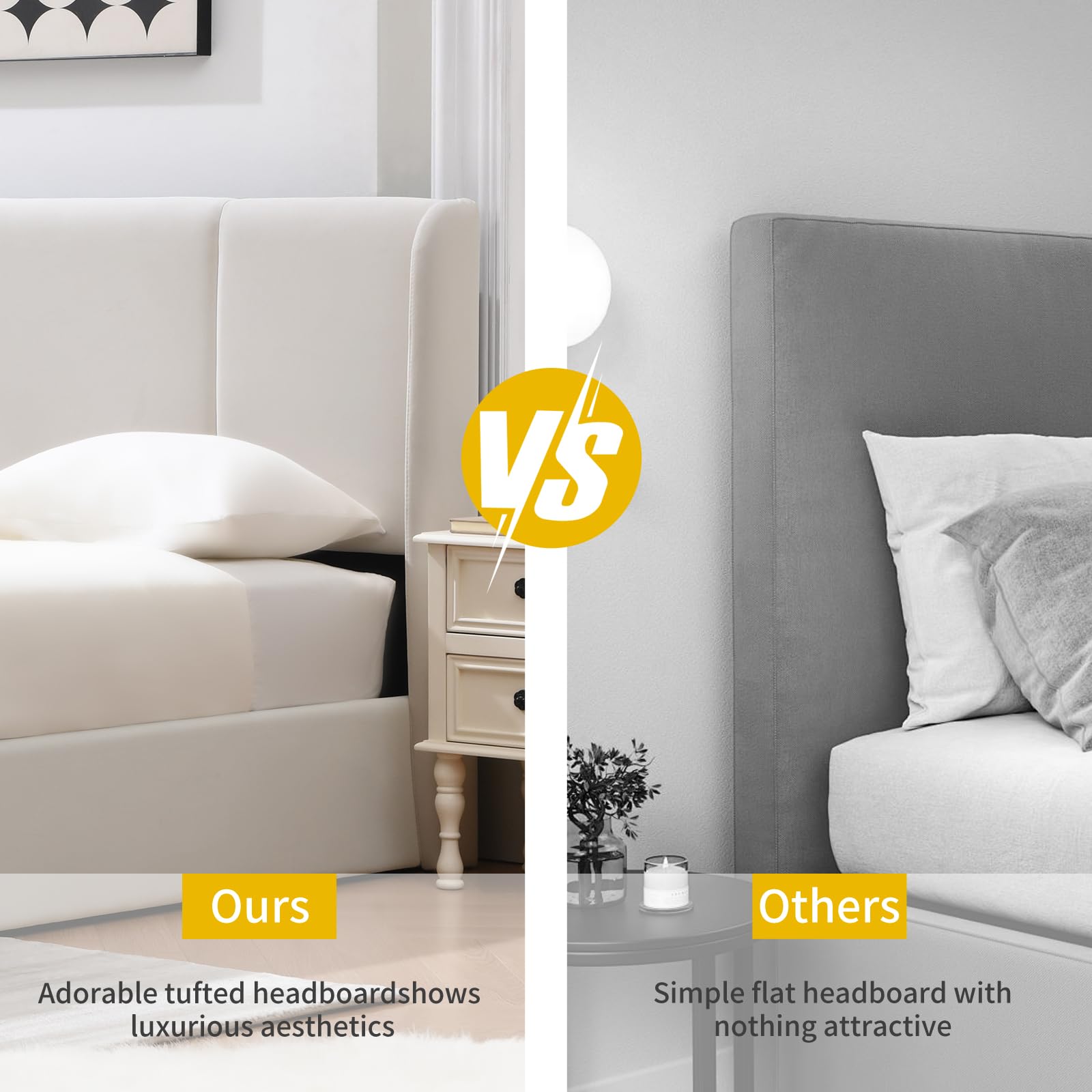 VELOCAVA Queen Size Upholstered Platform Storage Bed with Wingback Headboard - Hydraulic Lift Up Design, No Box Spring Needed, Large Under Bed Storage Space - Perfect for Small Bedrooms & Guest Rooms (White)