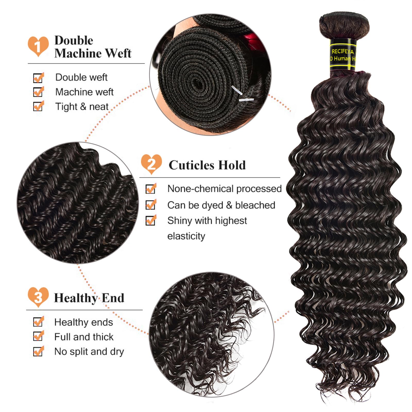 100% Virgin Brazilian Human Hair Bundles - Deep Wave & Curly Hair Extensions - Unprocessed Natural Color (22 24 26 28) - Perfect for Daily Wear, Parties & Special Occasions