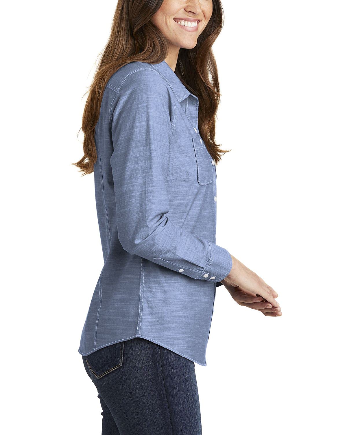 JustBlanks Women's Long Sleeve Chambray Shirt - Classic Fit Button Down Blouse for Office, Casual & Business Wear | Comfortable & Stylish Work Shirt for Women