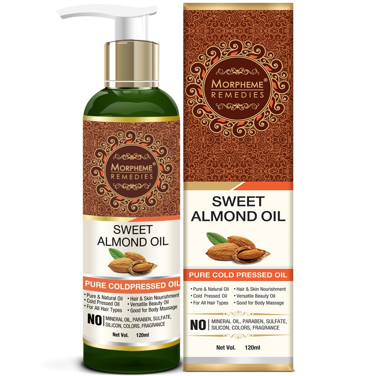 Pure Cold-Pressed Sweet Almond Oil for Hair & Skin Care - 120ml | Natural Moisturizer for Dry Skin, Hair Growth & Massage | Vegan & Chemical-Free