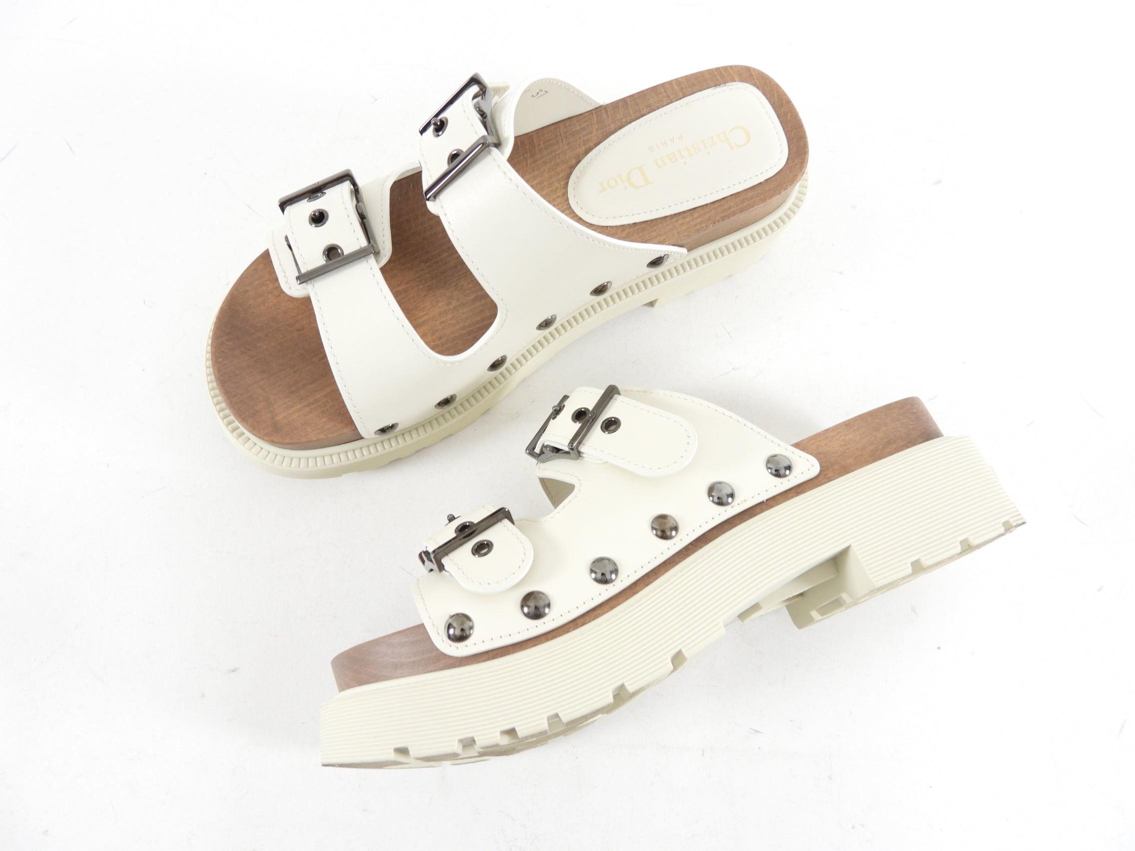 Christian Dior Diorquake Ivory Leather Clog Sandals Size 37 | Luxury Designer Slide Sandals for Women | Perfect for Summer, Beach & Casual Outings