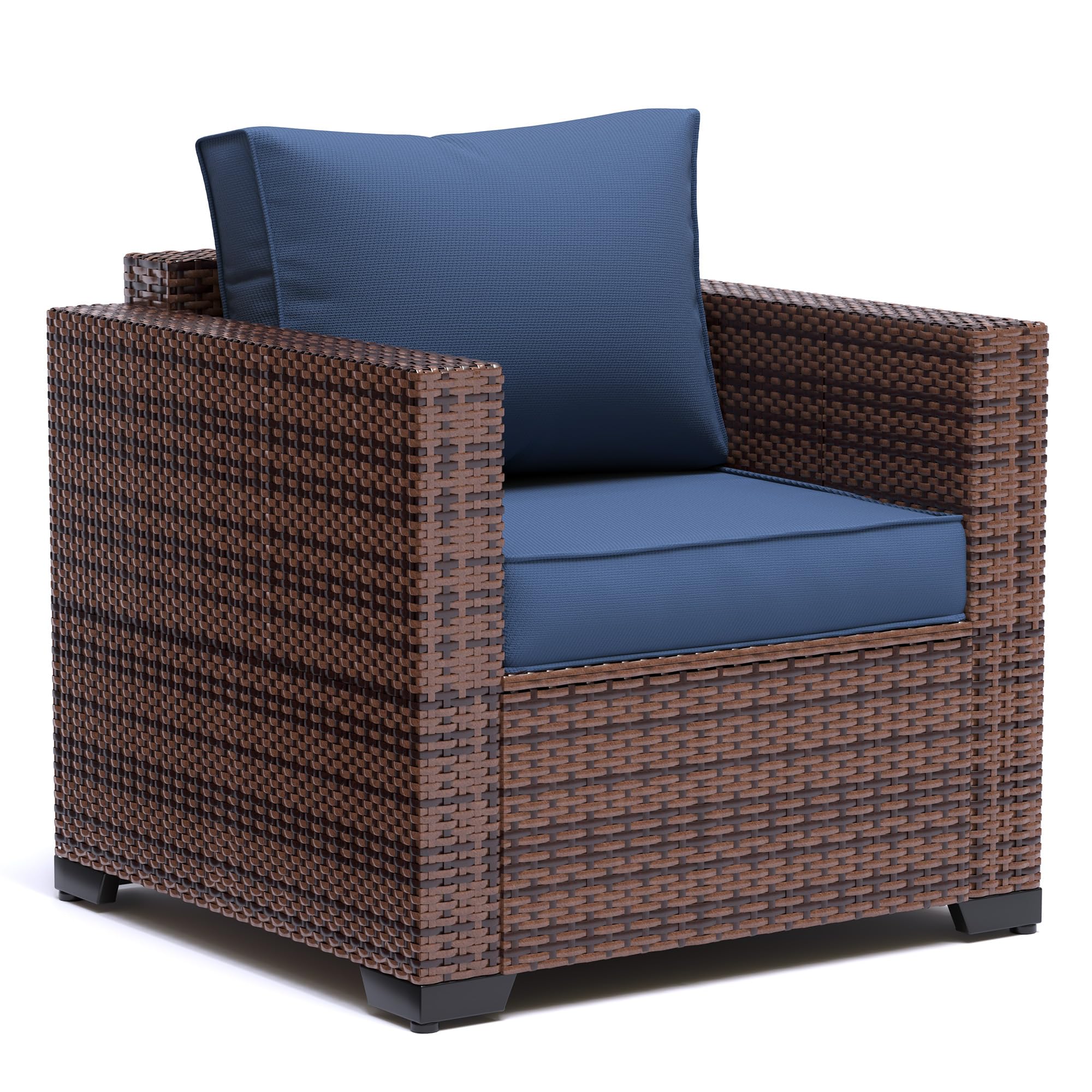 UDPATIO All-Weather Wicker Single Sofa - Outdoor Rattan Sectional Couch with Non-Slip Cushion, Deep Seating & High Back - Perfect for Patio, Garden, Poolside or Balcony Relaxation