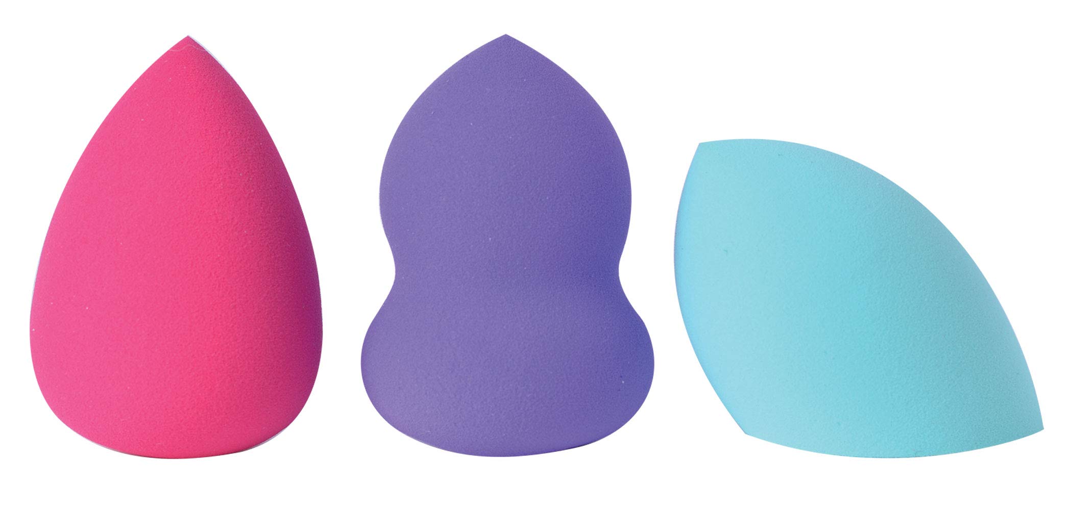 3-Piece Wet or Dry Makeup Sponge Set - Ergonomic Contoured Design for Easy Grip, Rounded & Flat Sides for Seamless Blending of Powder, Liquid & Cream Makeup | Perfect for Everyday Makeup Application, Travel & Professional Use