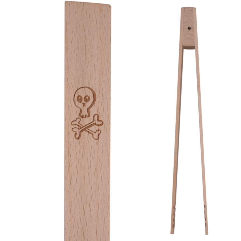 Azeeda Skull & Crossbones Wooden Toast Tongs - Heat-Resistant Kitchen Utensil for Serving, Cooking & BBQ (TN00006129) - Perfect for Breakfast, Camping & Party Snacks