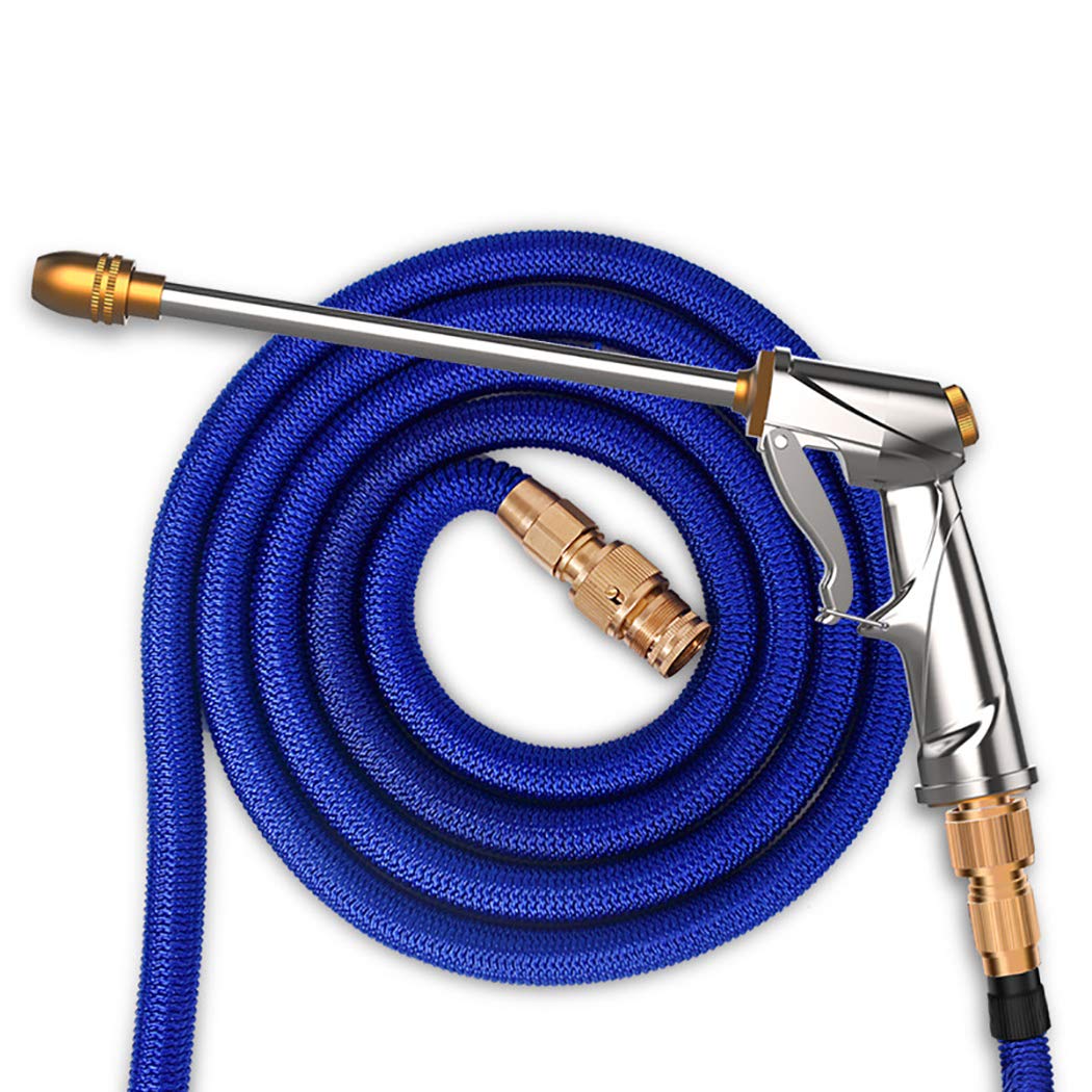 DPPAN 100FT Expandable Garden Hose - Flexible & Lightweight Water Hose with 1/2inch & 3/4inch Solid Brass Fittings - Leakproof Expanding Hose for Outdoor, Lawn, Car Washing & Gardening (Blue, 30M)
