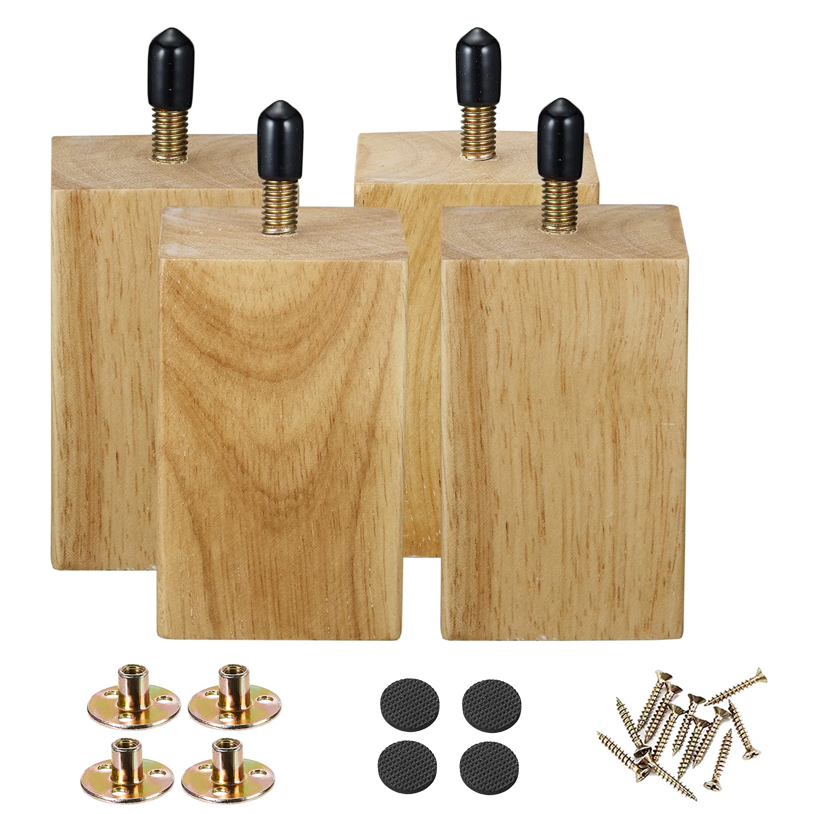 Solid Wood Square Furniture Legs Set of 4 - 3 Inch Mid Century Modern Sofa Legs & Couch Legs Replacement - Perfect for Desk, Dresser, Sideboard, Recliner & Circle Chair - Durable Home & Office Furniture Upgrade